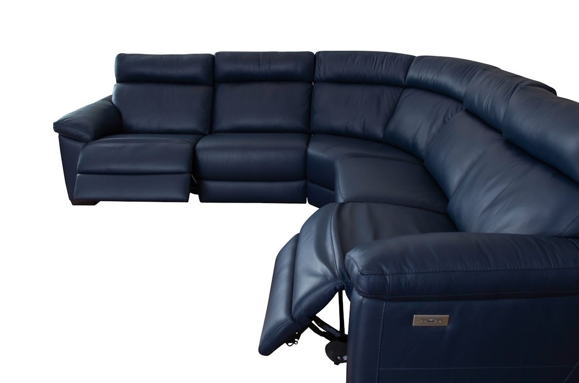 Estremo Fabric/Leather L-Shape Sectional Sofa w/2 Recliners