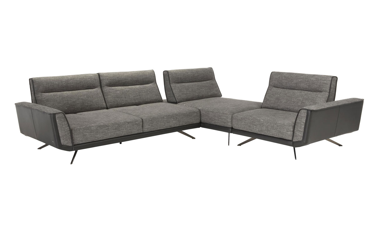 Rotterdam Fabric/Leather L-Shape Sectional Sofa w/ Chaise Lounge