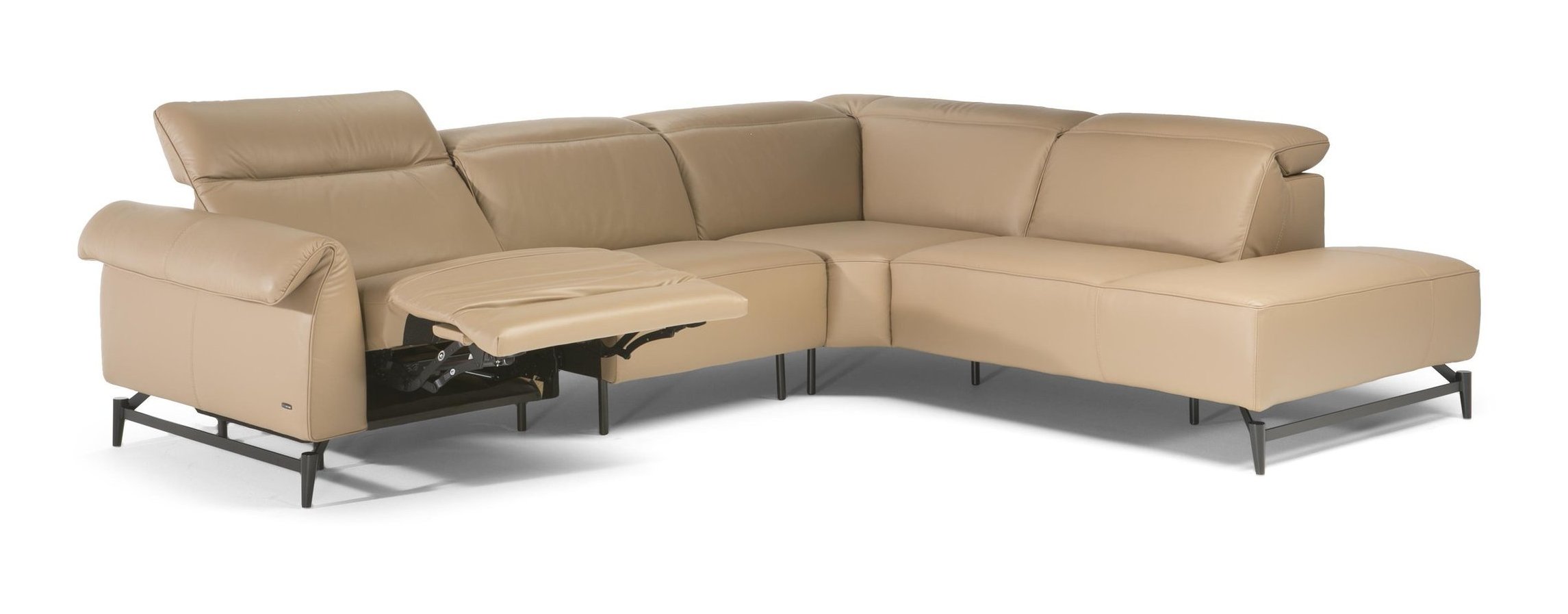 Leggiadro Fabric/Leather L-Shape Sectional Sofa w/Recliner & Small Chaise