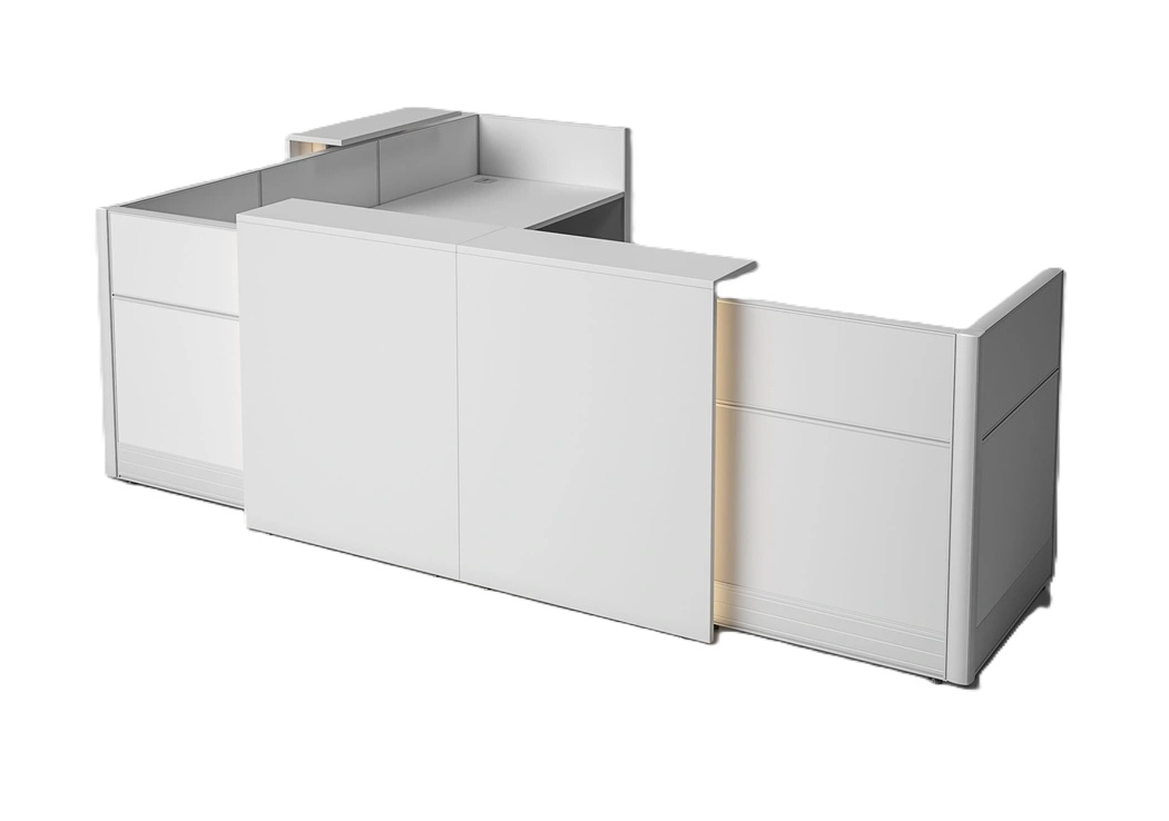 Kansole Flex 130"x98" L-Shape Reception Desk with Light Panels