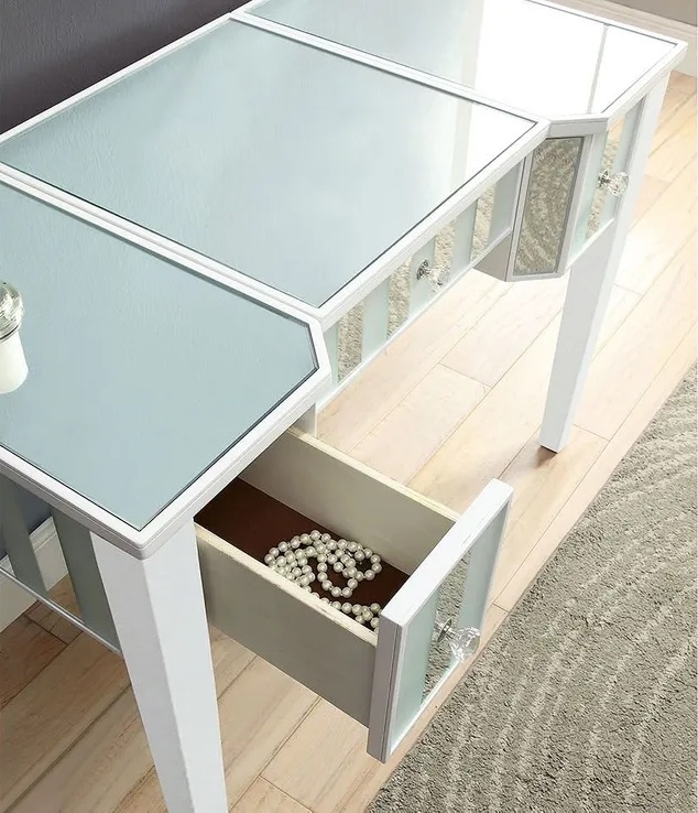Joyce Wood/Mirror Storage Vanity Dresser w/3 Drawers & Stool