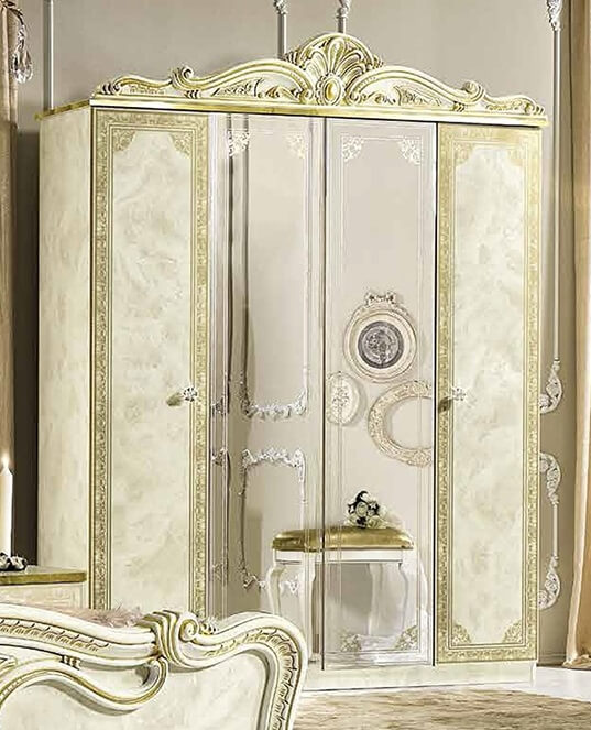 Leonardo 4-Door Wood Wardrobe w/2 Mirrors, 2 Coat Hangers & 2 Shelves