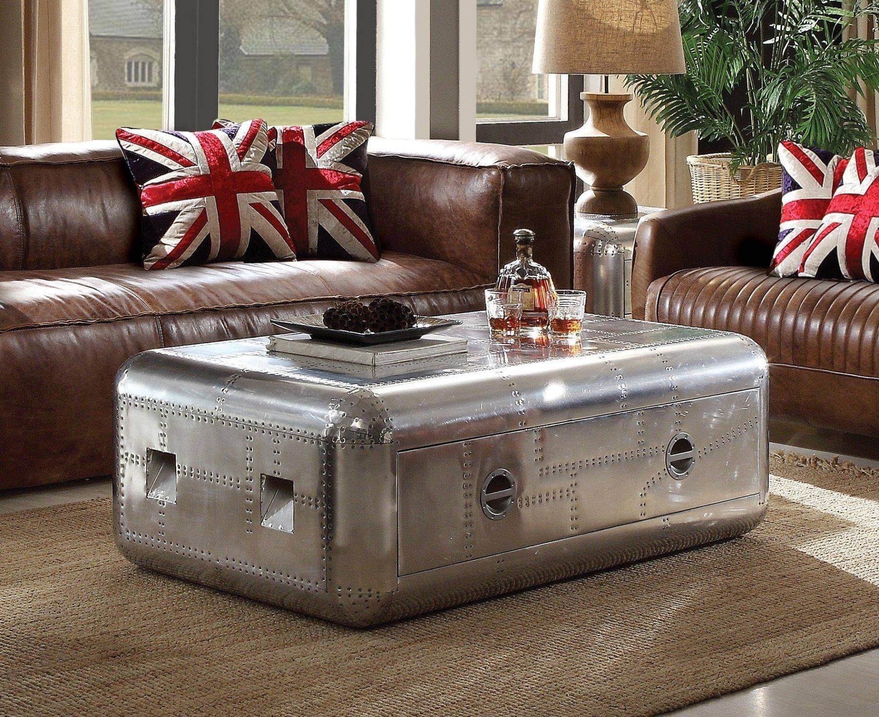 Brancaster Vintage Top Grain Leather/Aluminum Living Room Set