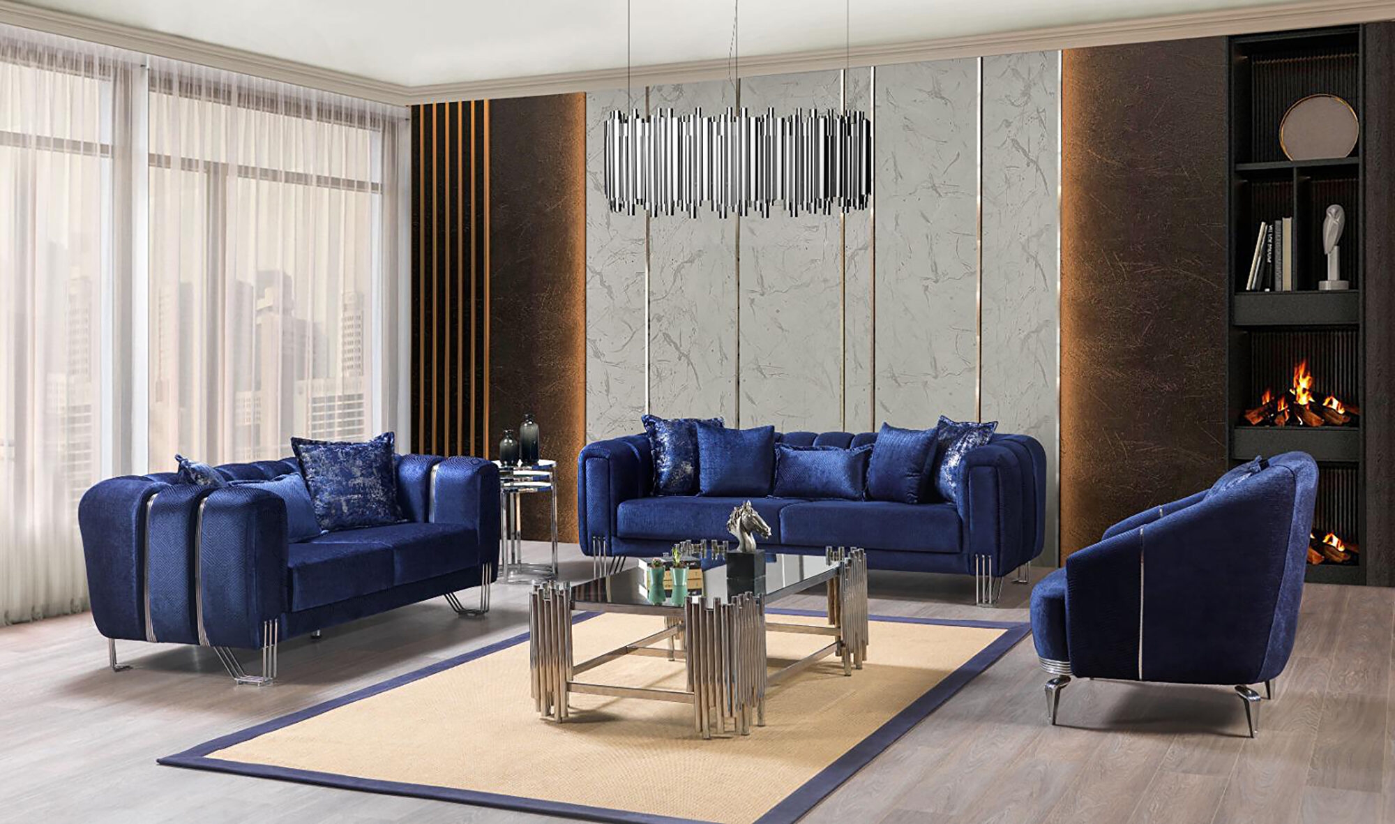Almira Fabric Velvet Living Set
