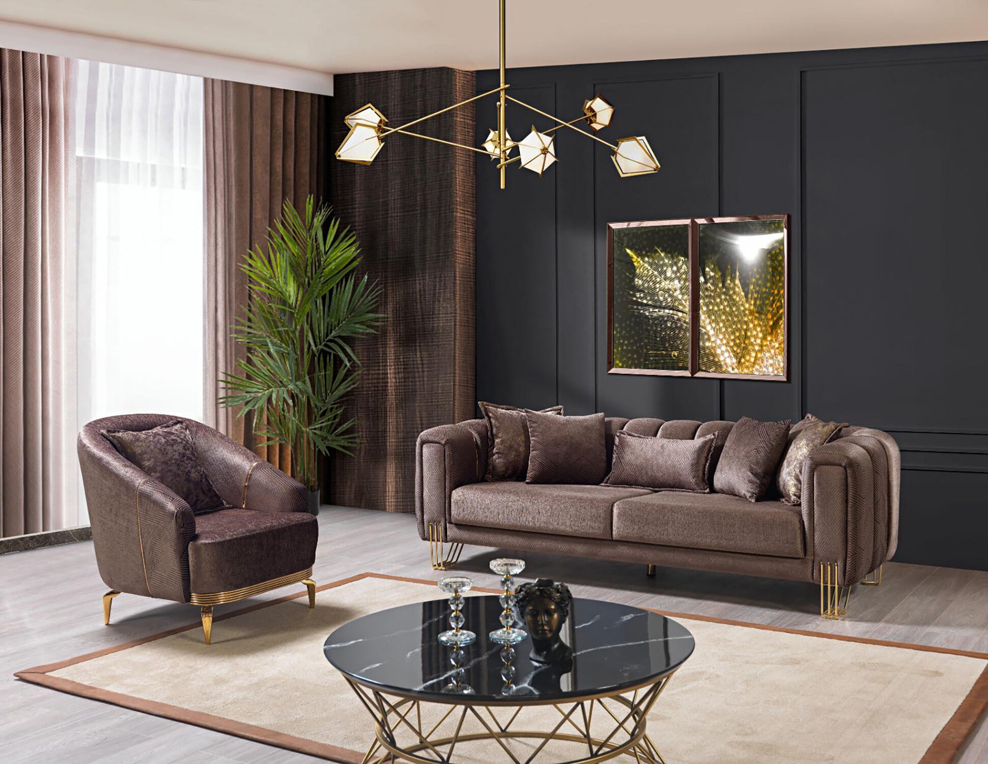 Almira Fabric Velvet Living Set