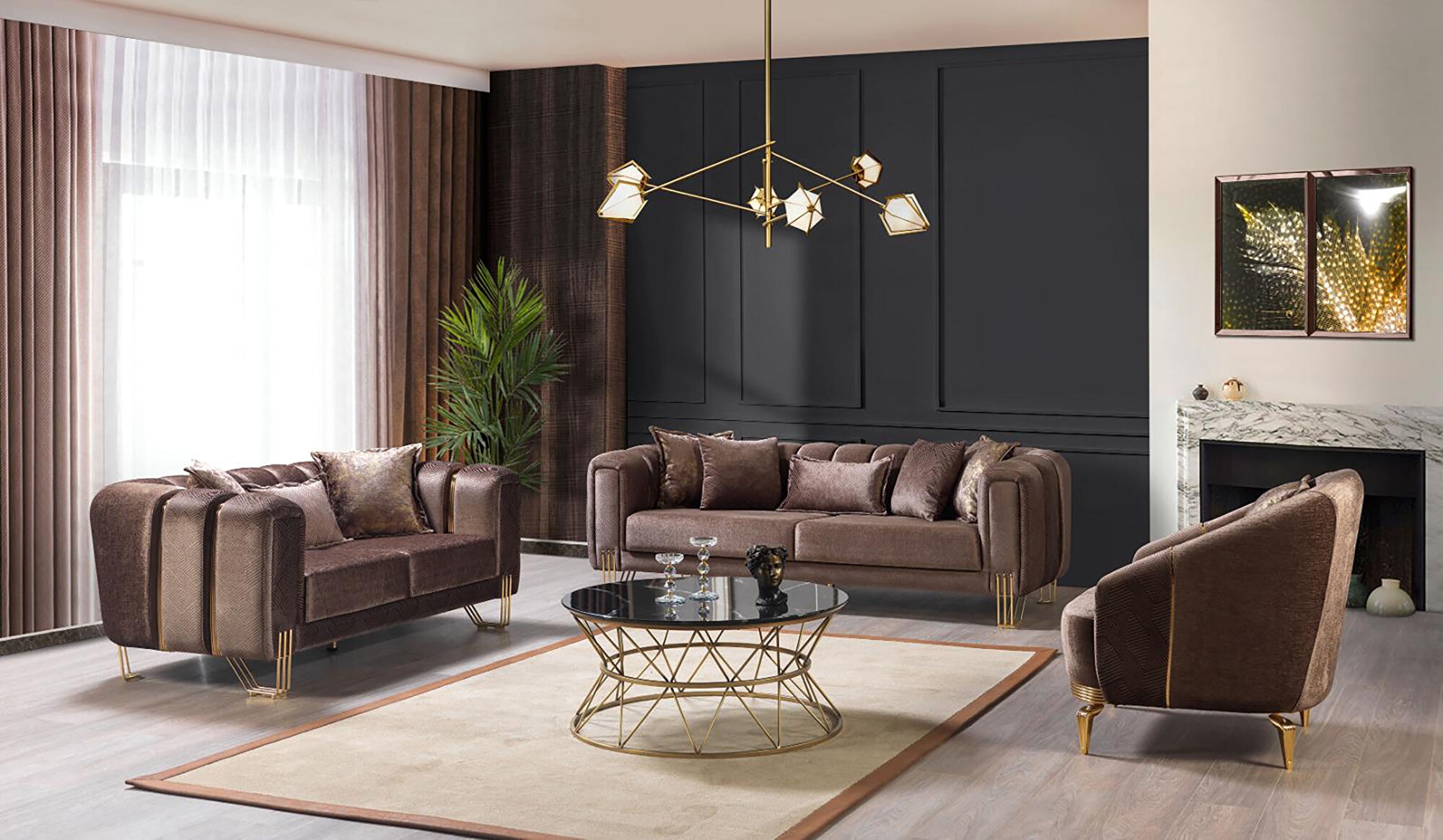 Almira Fabric Velvet Living Set