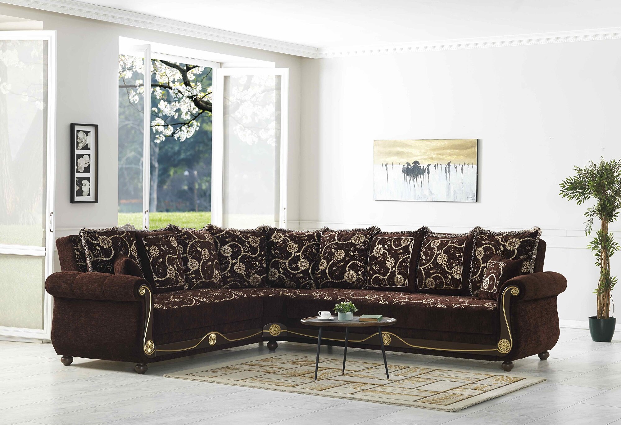 Americana Fabric Convertible L-Shaped Sectional Sofa