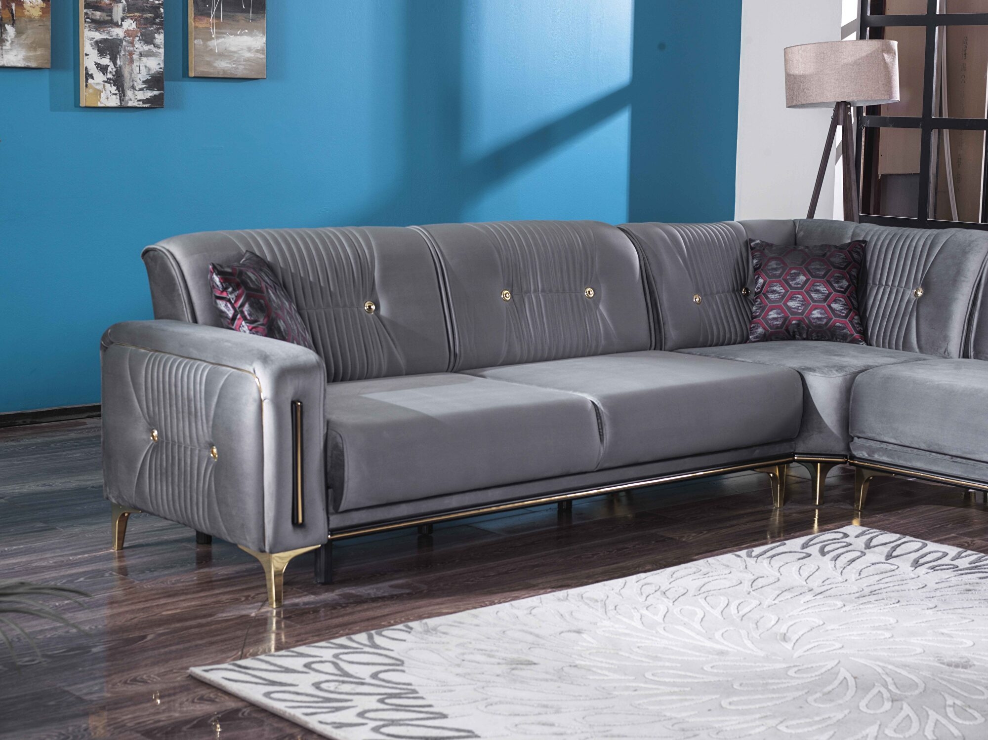 Angel Microfiber Fabric Convertible Low Profile L-Shaped Sectional Sofa