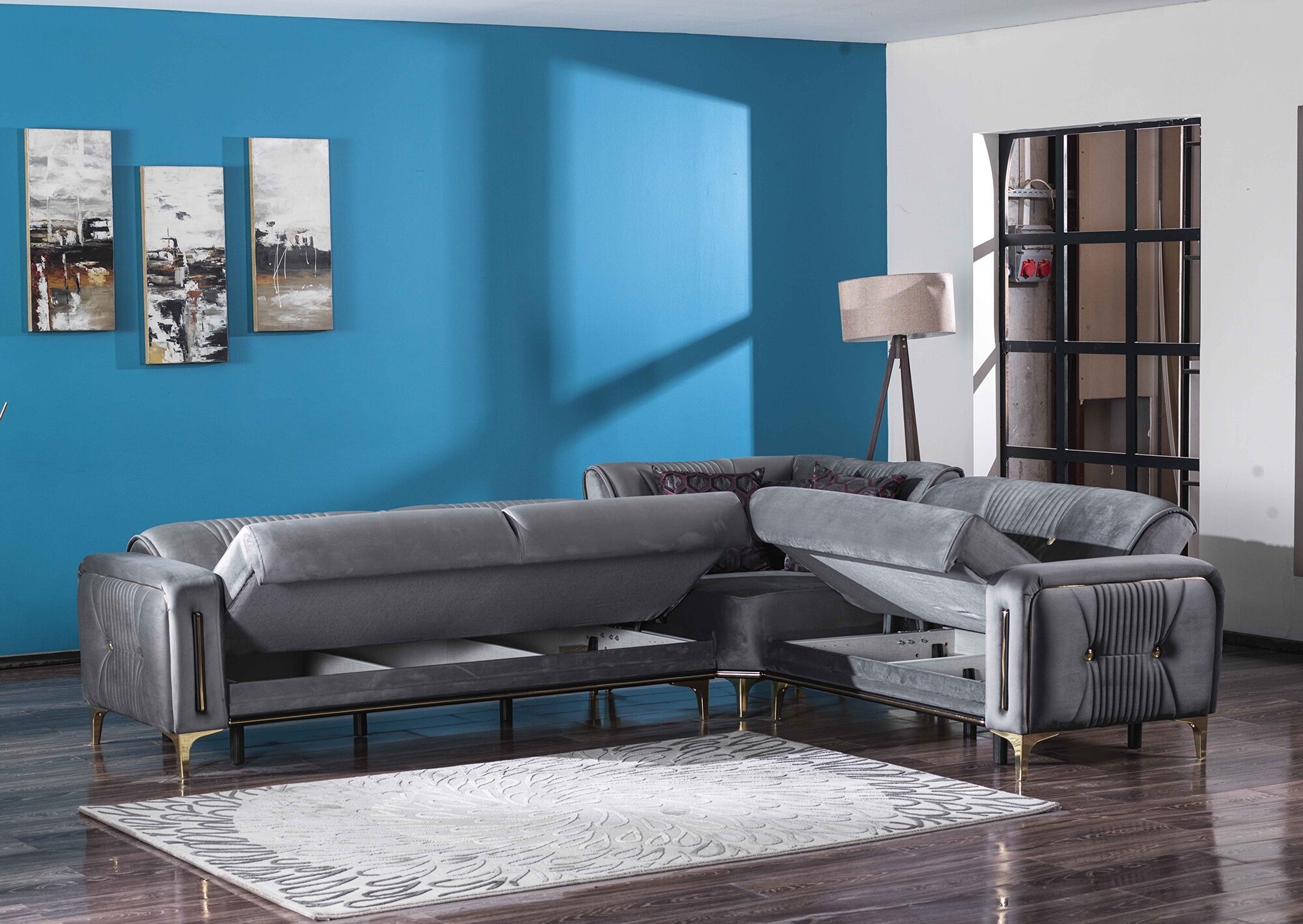 Angel Microfiber Fabric Convertible Low Profile L-Shaped Sectional Sofa