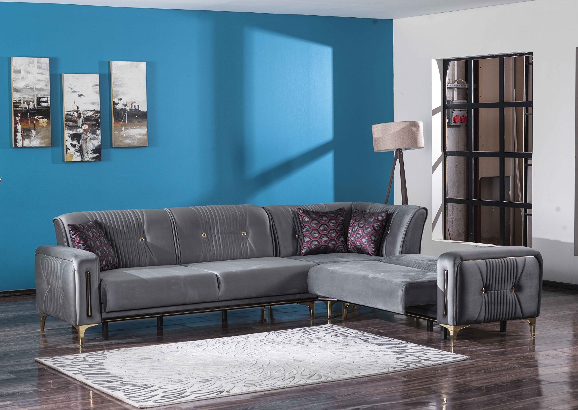 Angel Microfiber Fabric Convertible Low Profile L-Shaped Sectional Sofa