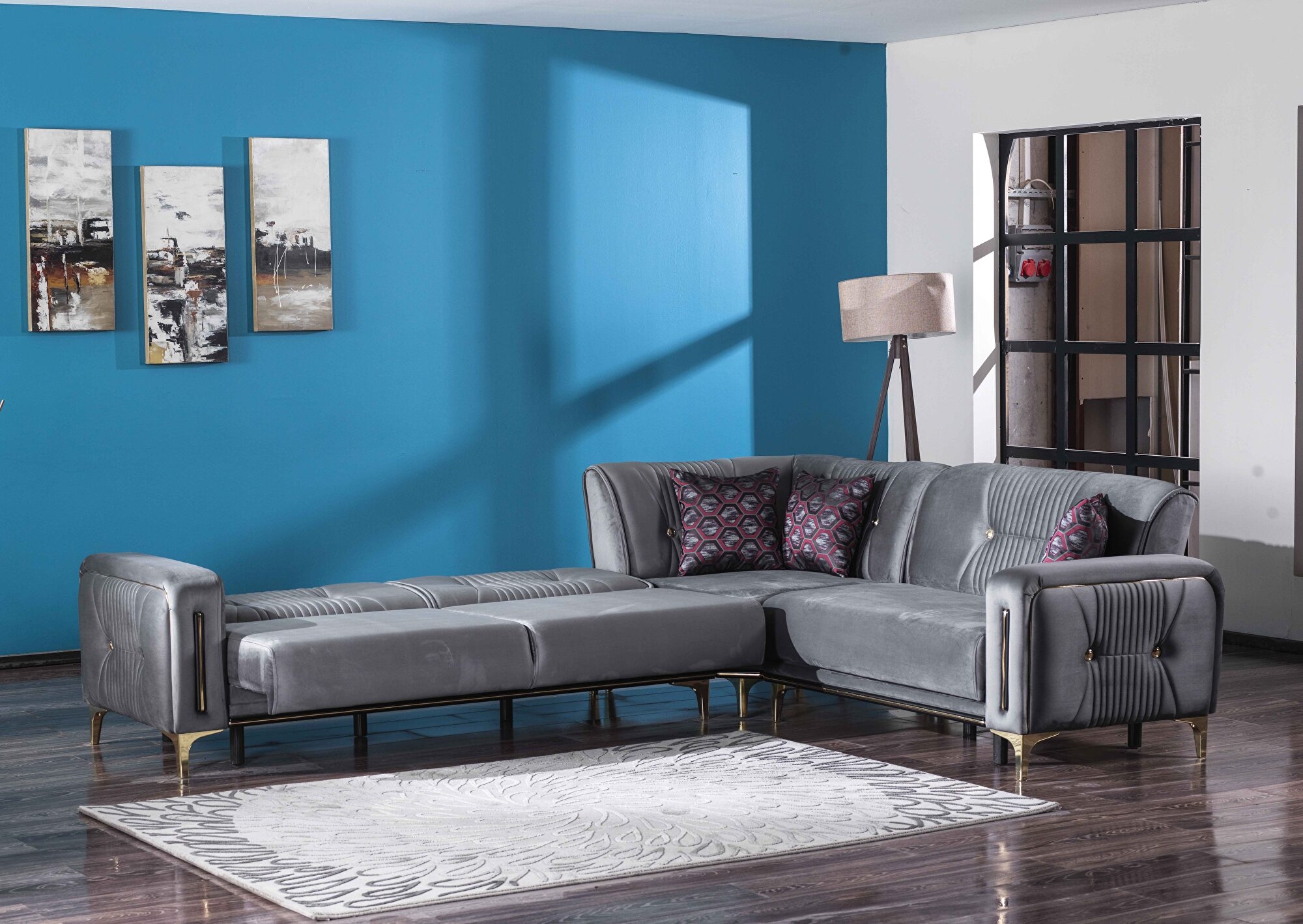 Angel Microfiber Fabric Convertible Low Profile L-Shaped Sectional Sofa
