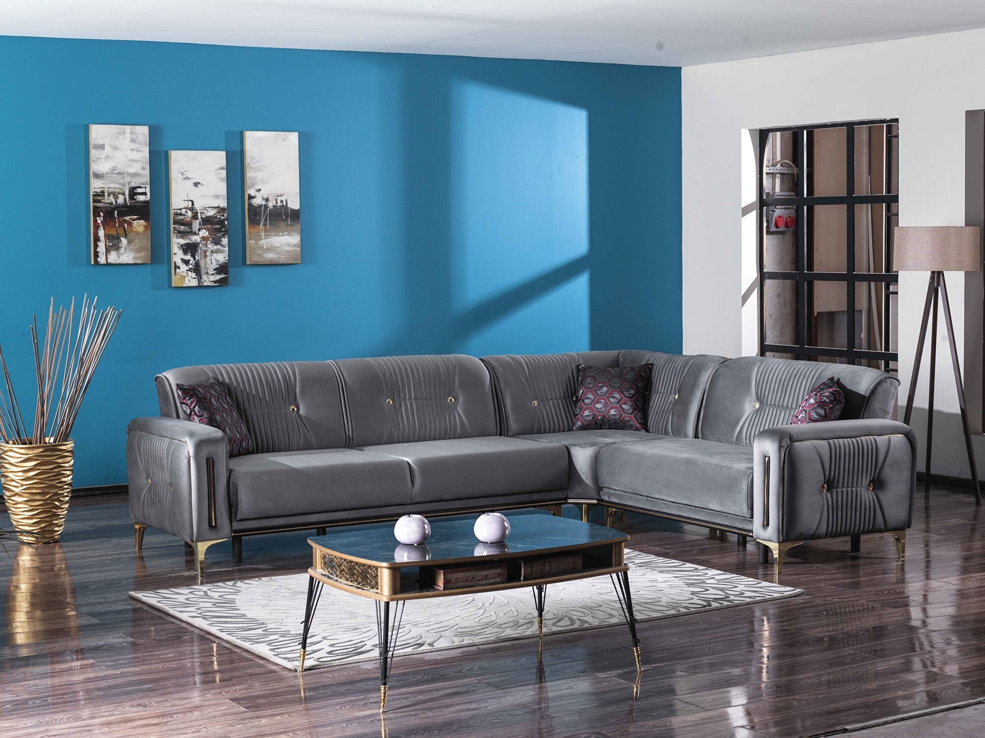 Angel Microfiber Fabric Convertible Low Profile L-Shaped Sectional Sofa
