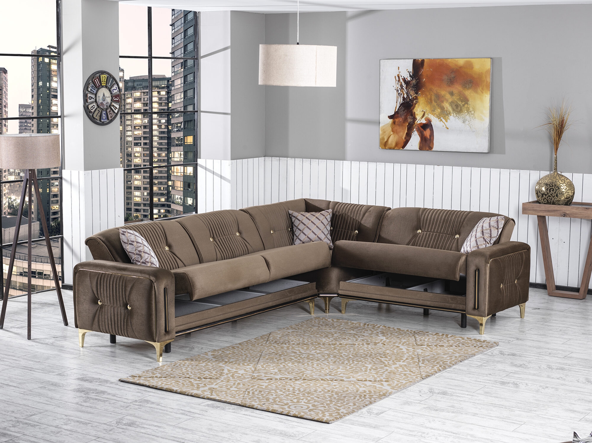 Angel Microfiber Fabric Convertible Low Profile L-Shaped Sectional Sofa