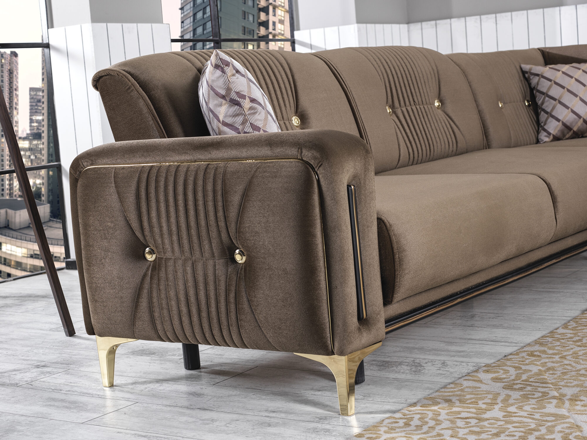 Angel Fabric Convertible Low Profile L-Shaped Sectional Sofa