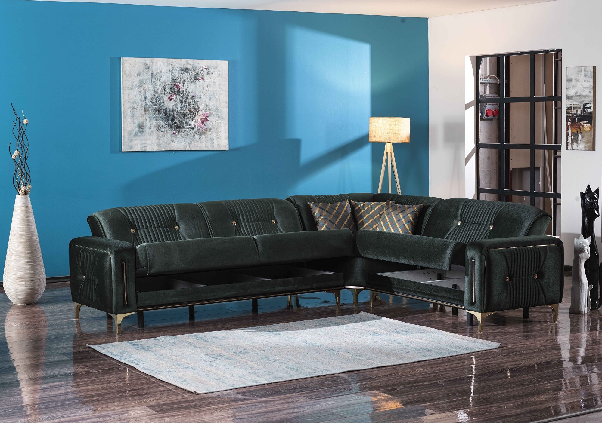 Angel Microfiber Fabric Convertible Low Profile L-Shaped Sectional Sofa