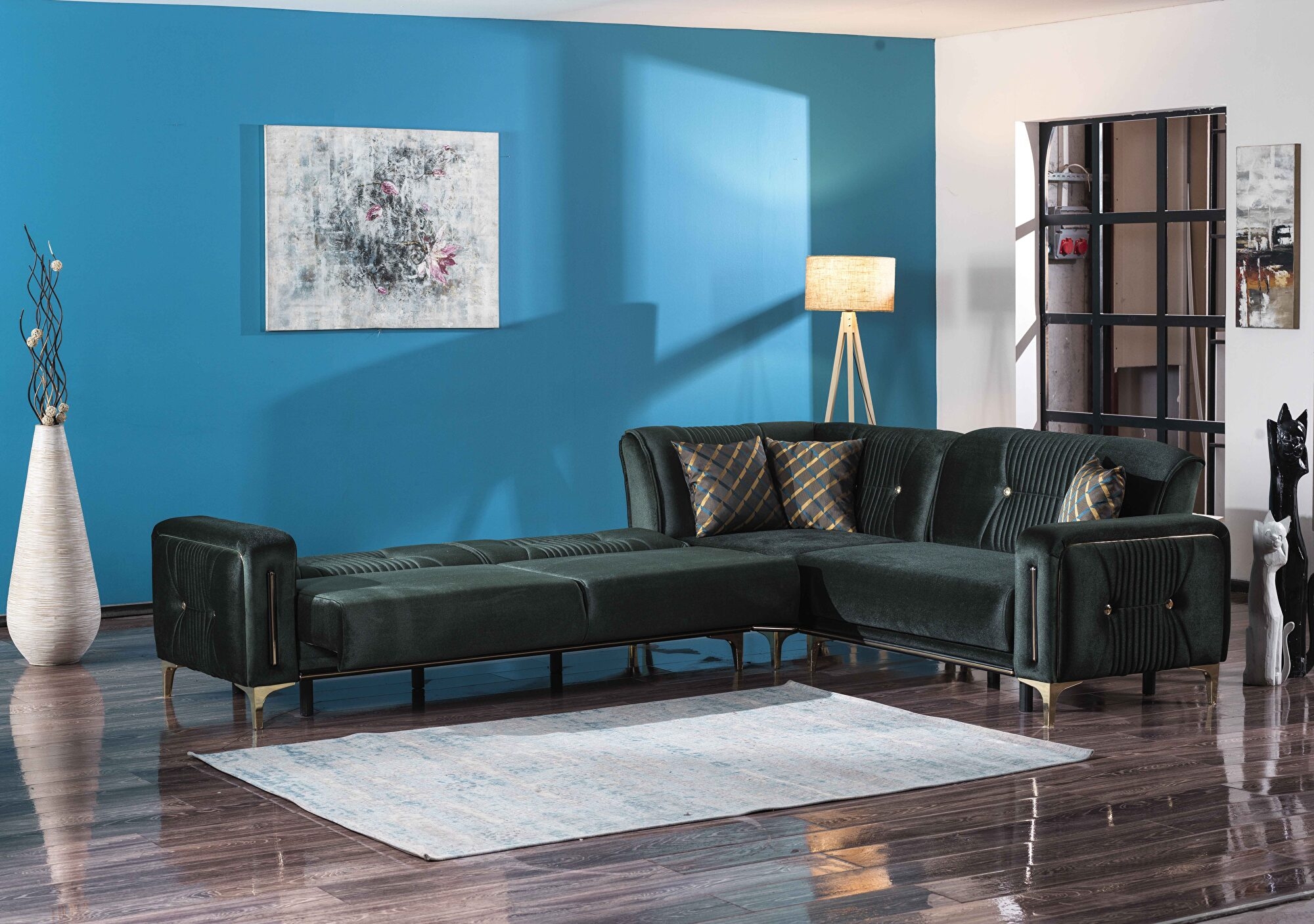 Angel Fabric Convertible Low Profile L-Shaped Sectional Sofa