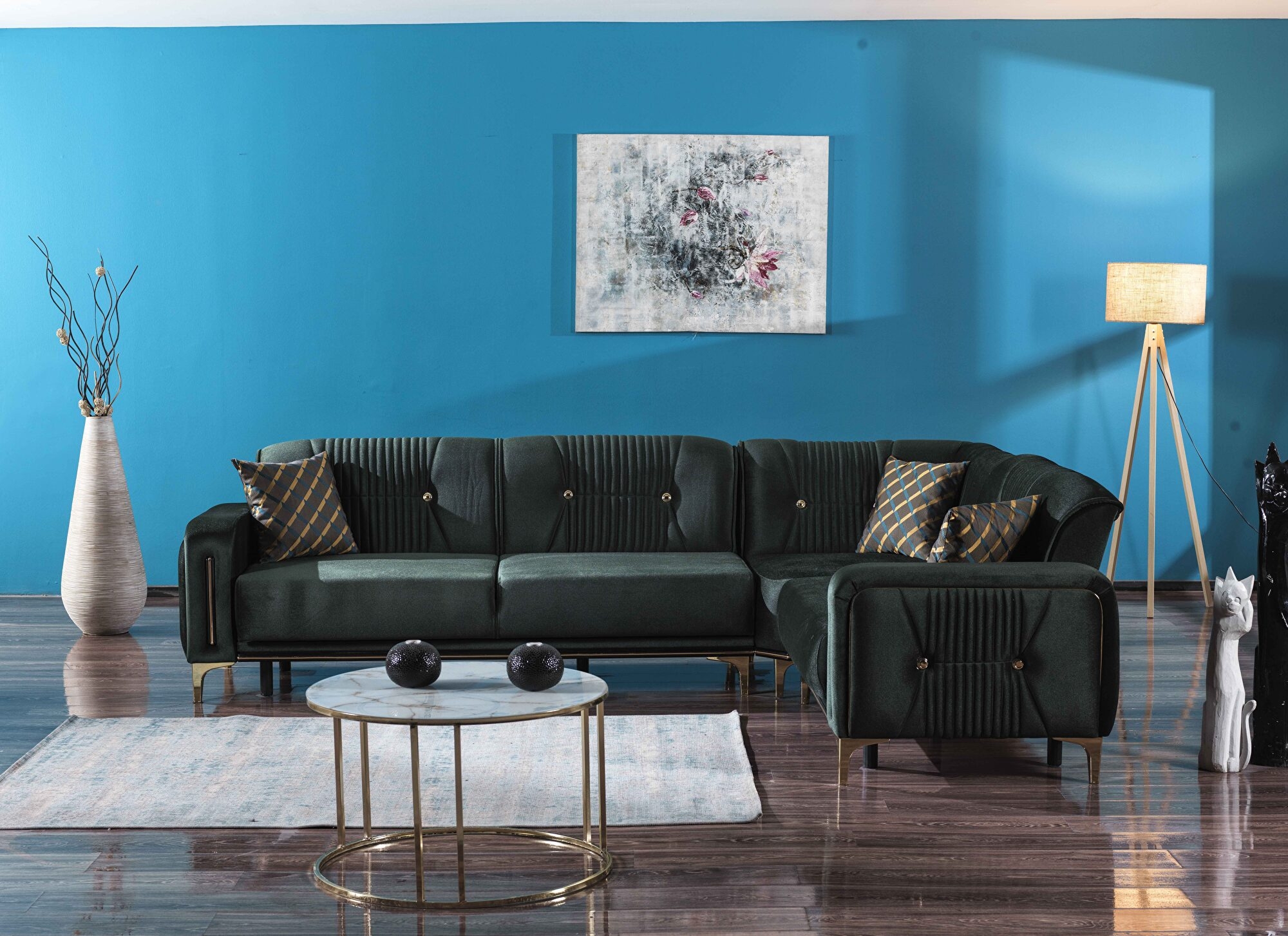 Angel Microfiber Fabric Convertible Low Profile L-Shaped Sectional Sofa