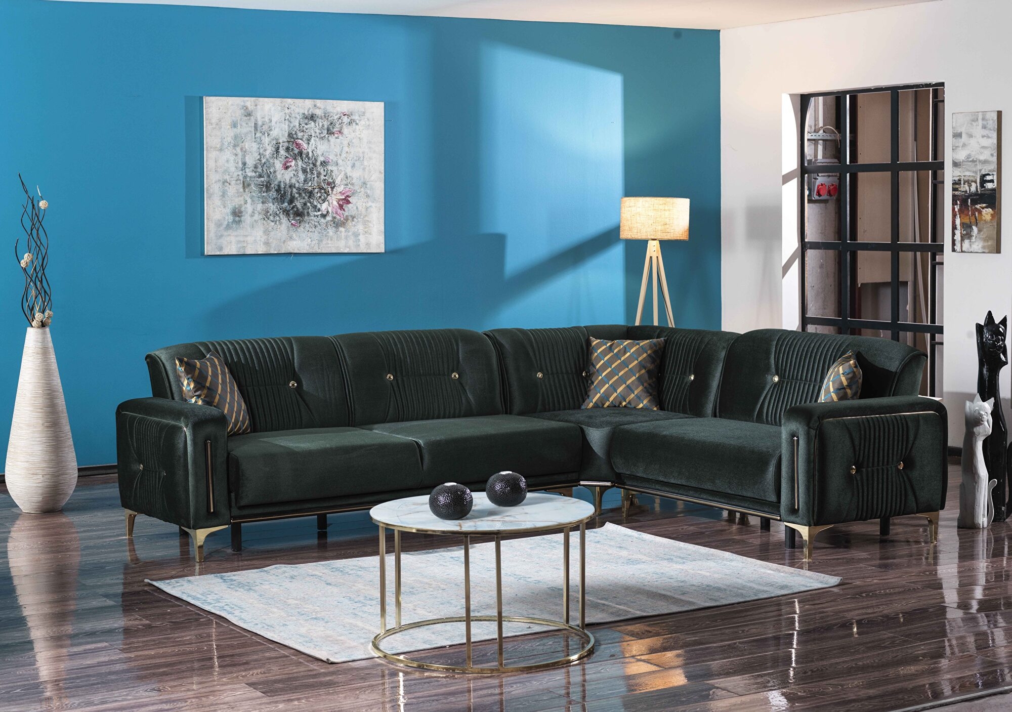 Angel Microfiber Fabric Convertible Low Profile L-Shaped Sectional Sofa