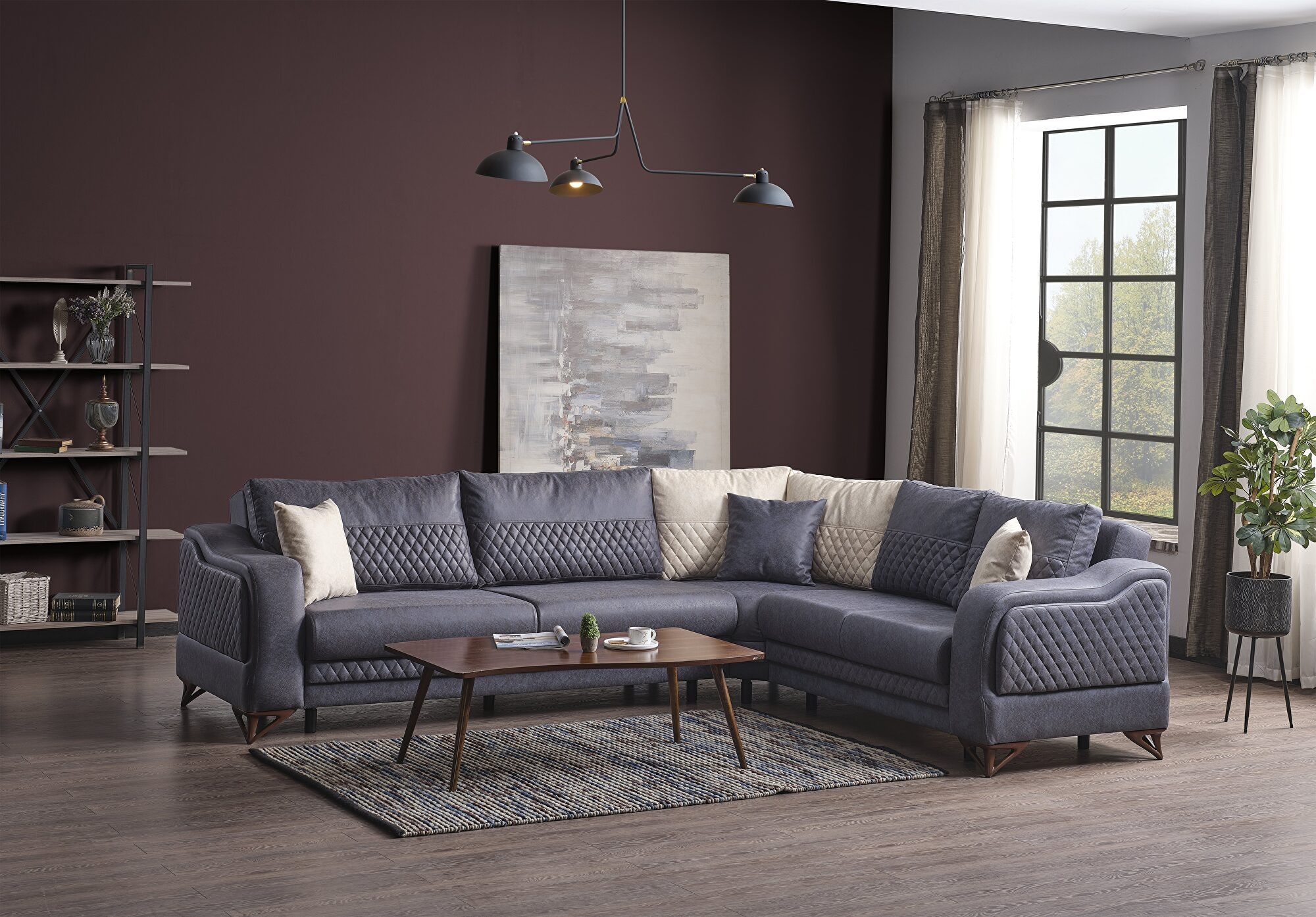 Favori Fabric Convertible L-Shaped Sectional Sofa