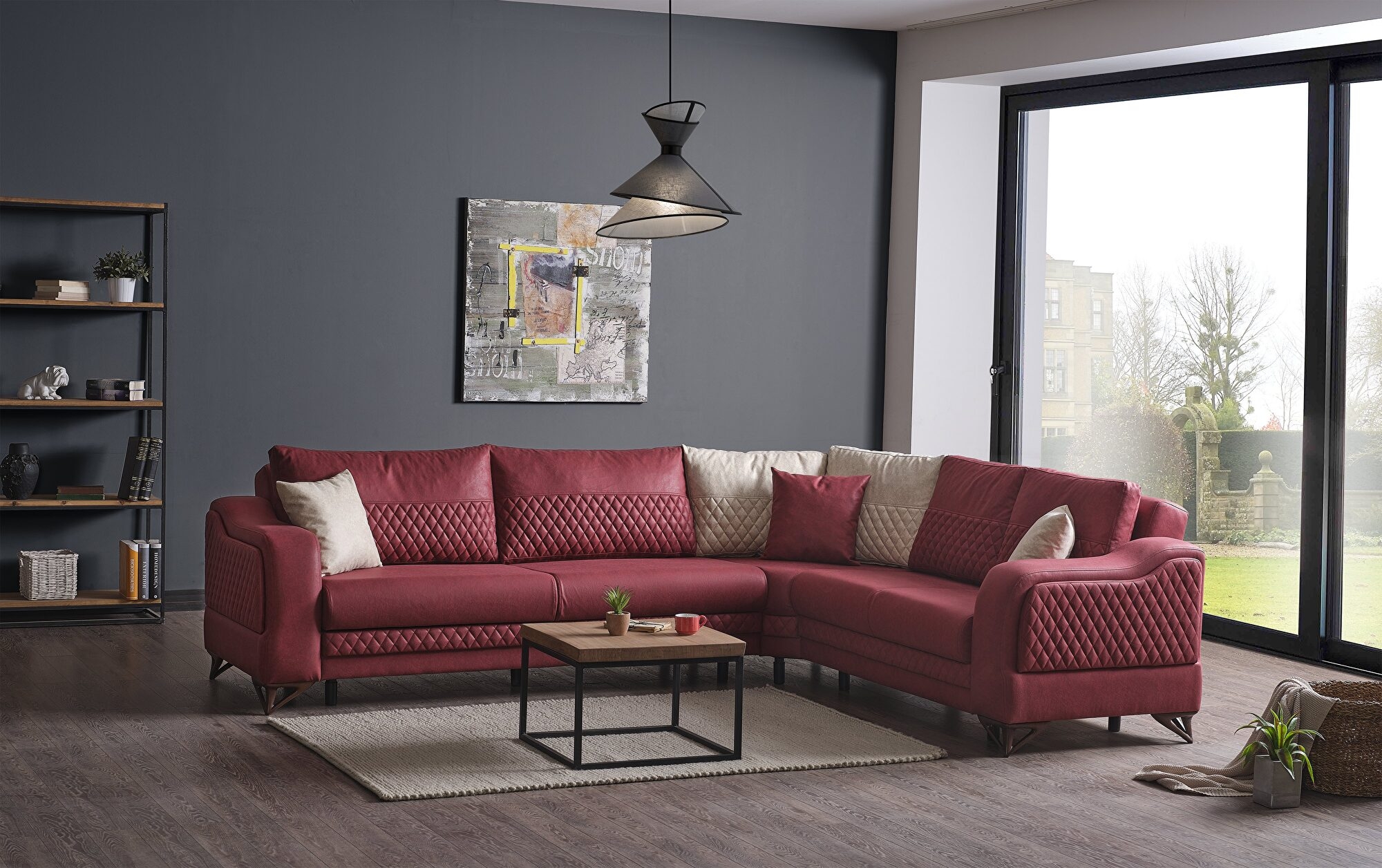 Favori Fabric Convertible L-Shaped Sectional Sofa