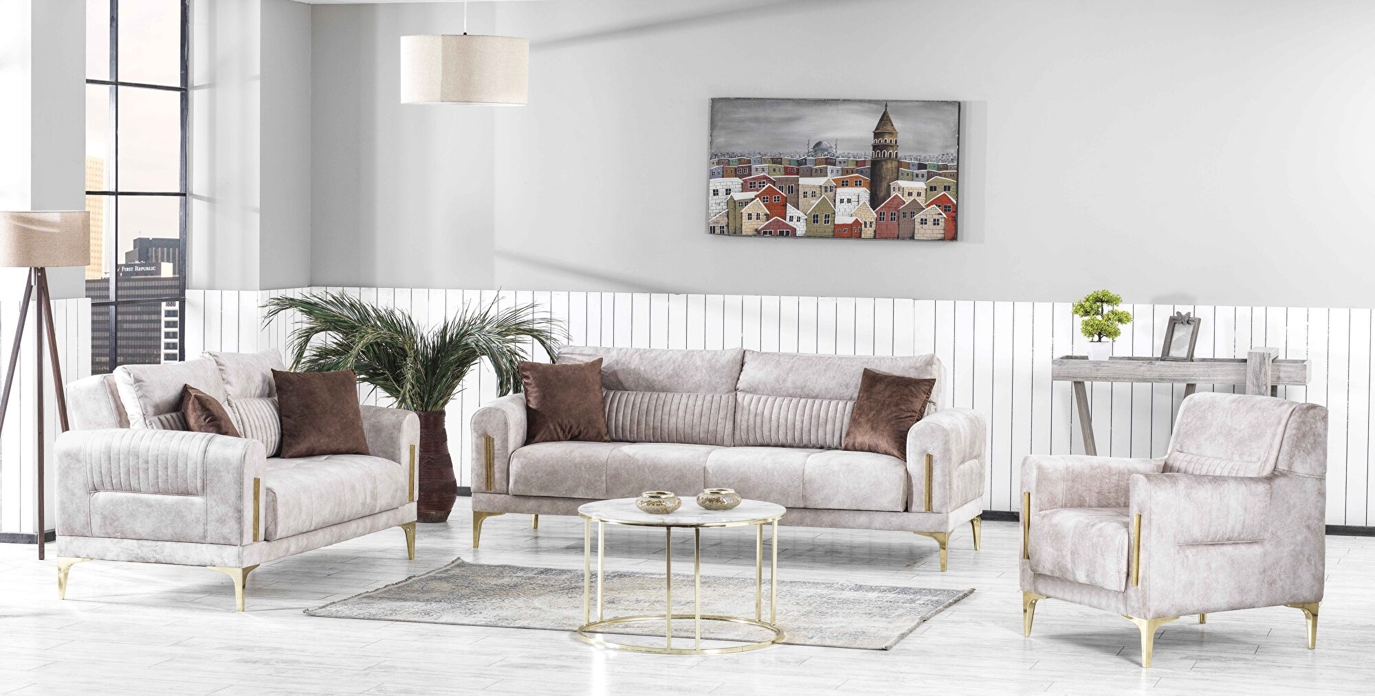 Moda Fabric Velvet Convertible Living Set