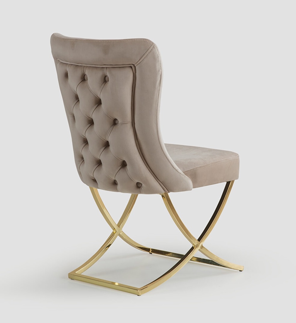 Royal Fabric Tufted Back Chair w/ Gold Base, Set of 2