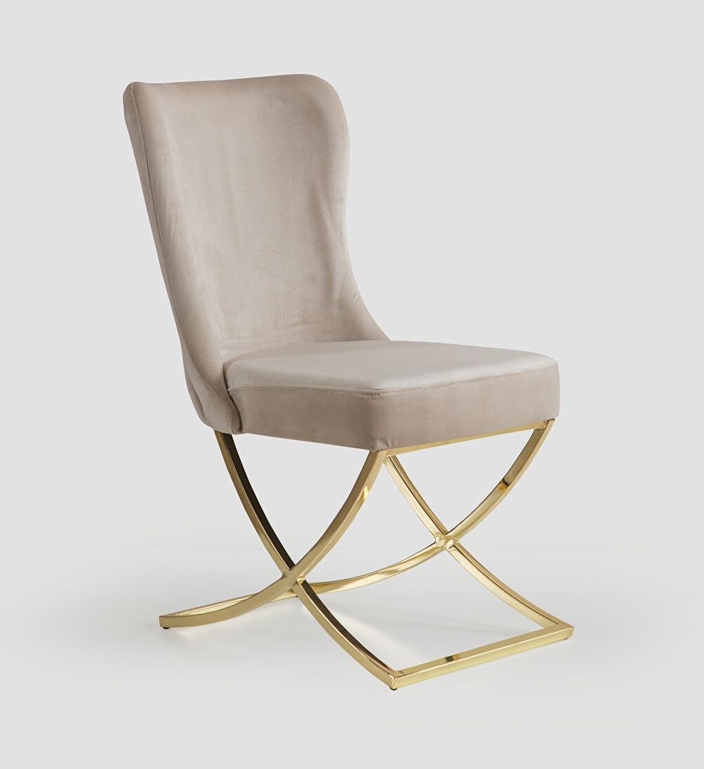 Royal Fabric Tufted Back Chair w/ Gold Base, Set of 2
