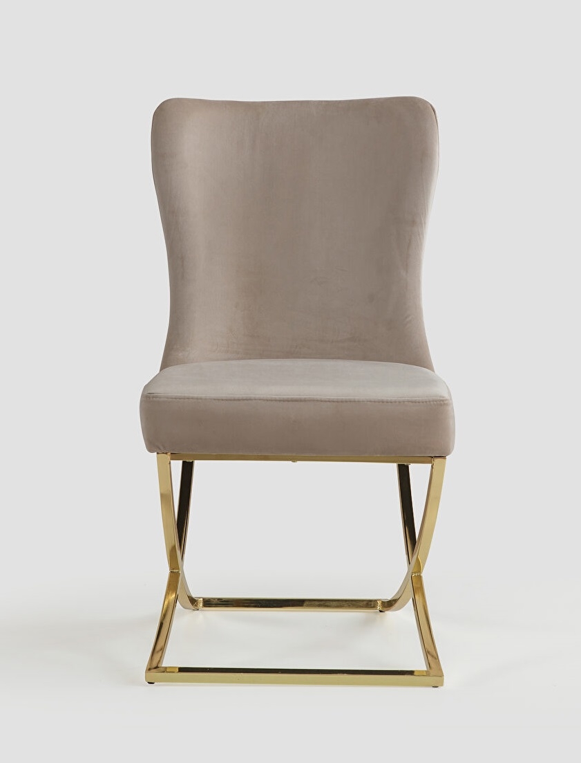 Royal Fabric Tufted Back Chair w/ Gold Base, Set of 2
