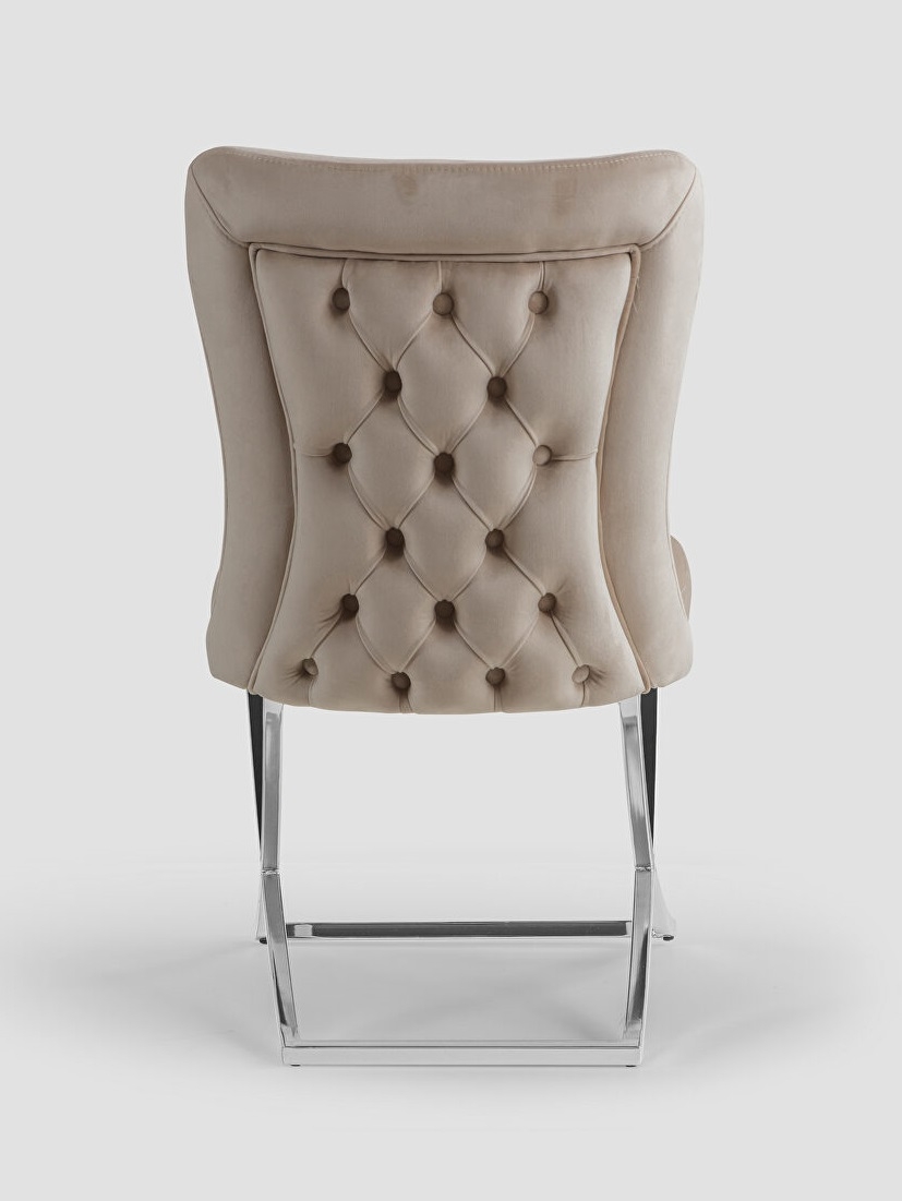 Royal Fabric Tufted Back Chair w/ Silver Base, Set of 2