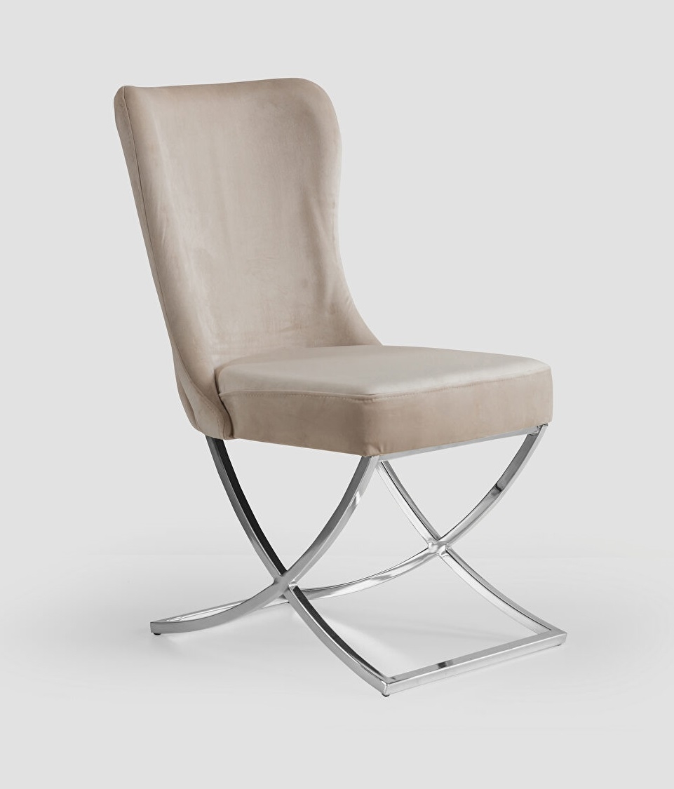 Royal Fabric Tufted Back Chair w/ Silver Base, Set of 2