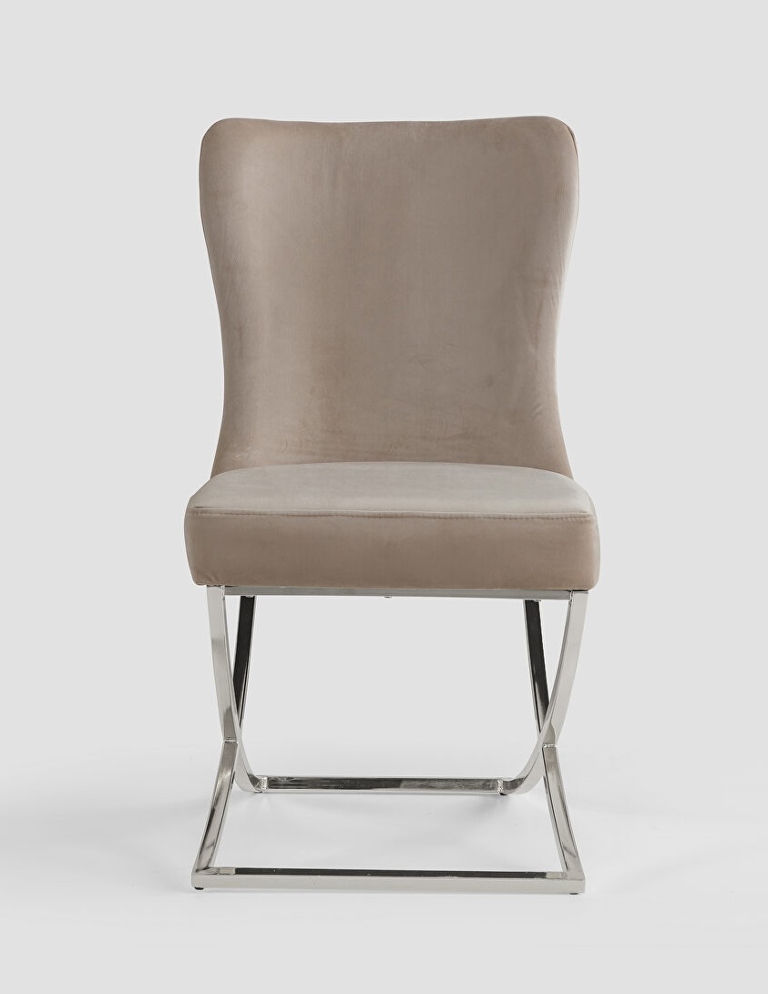 Royal Fabric Tufted Back Chair w/ Silver Base, Set of 2