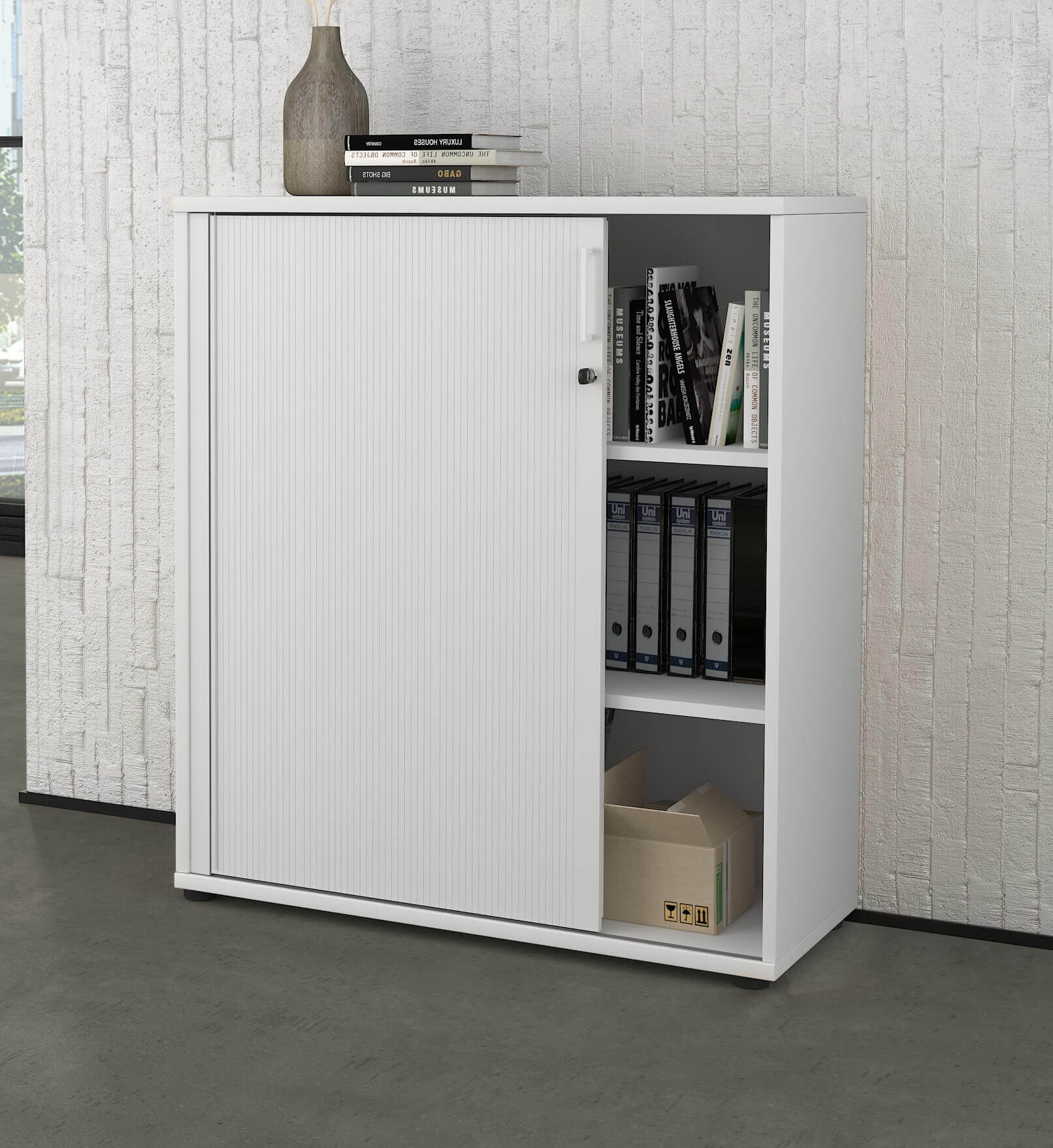 Uni Melamine Office Lockable Cabinet w/Tambour Door & 2 Shelves