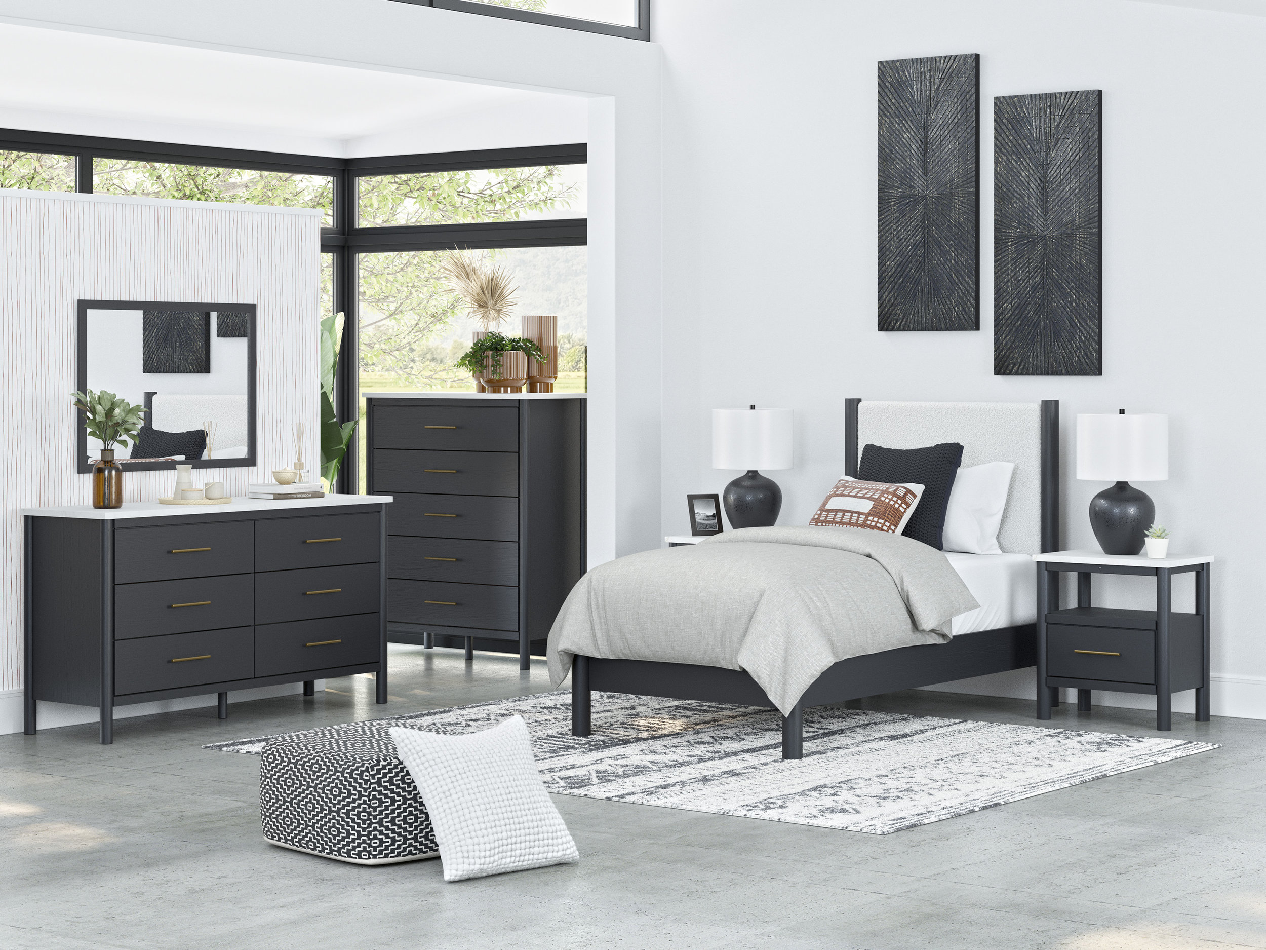 Cadmori Wood/Fabric Upholstered Panel Bedroom Set