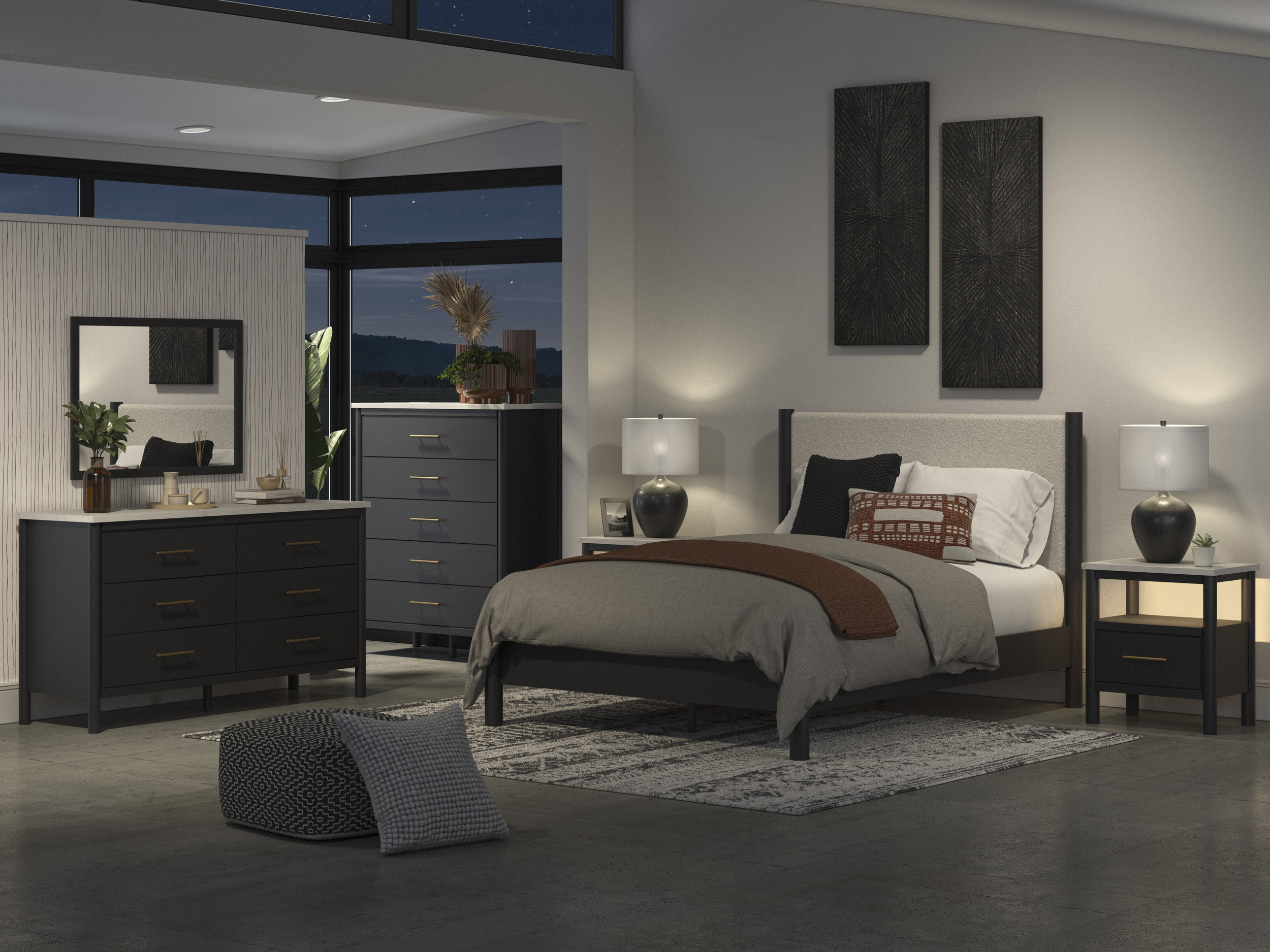Cadmori Wood/Fabric Upholstered Panel Bedroom Set