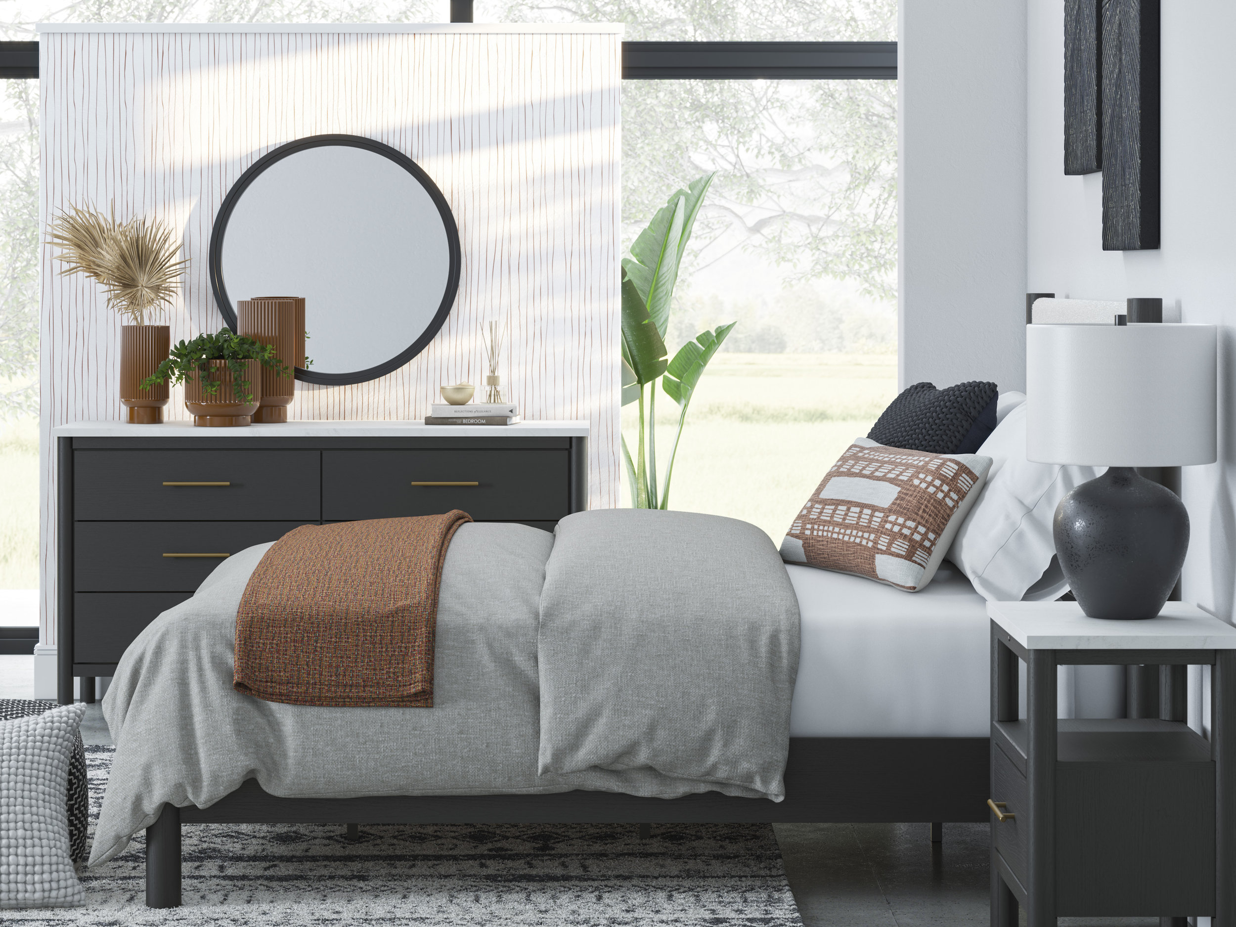 Cadmori Wood/Fabric Upholstered Panel Bedroom Set