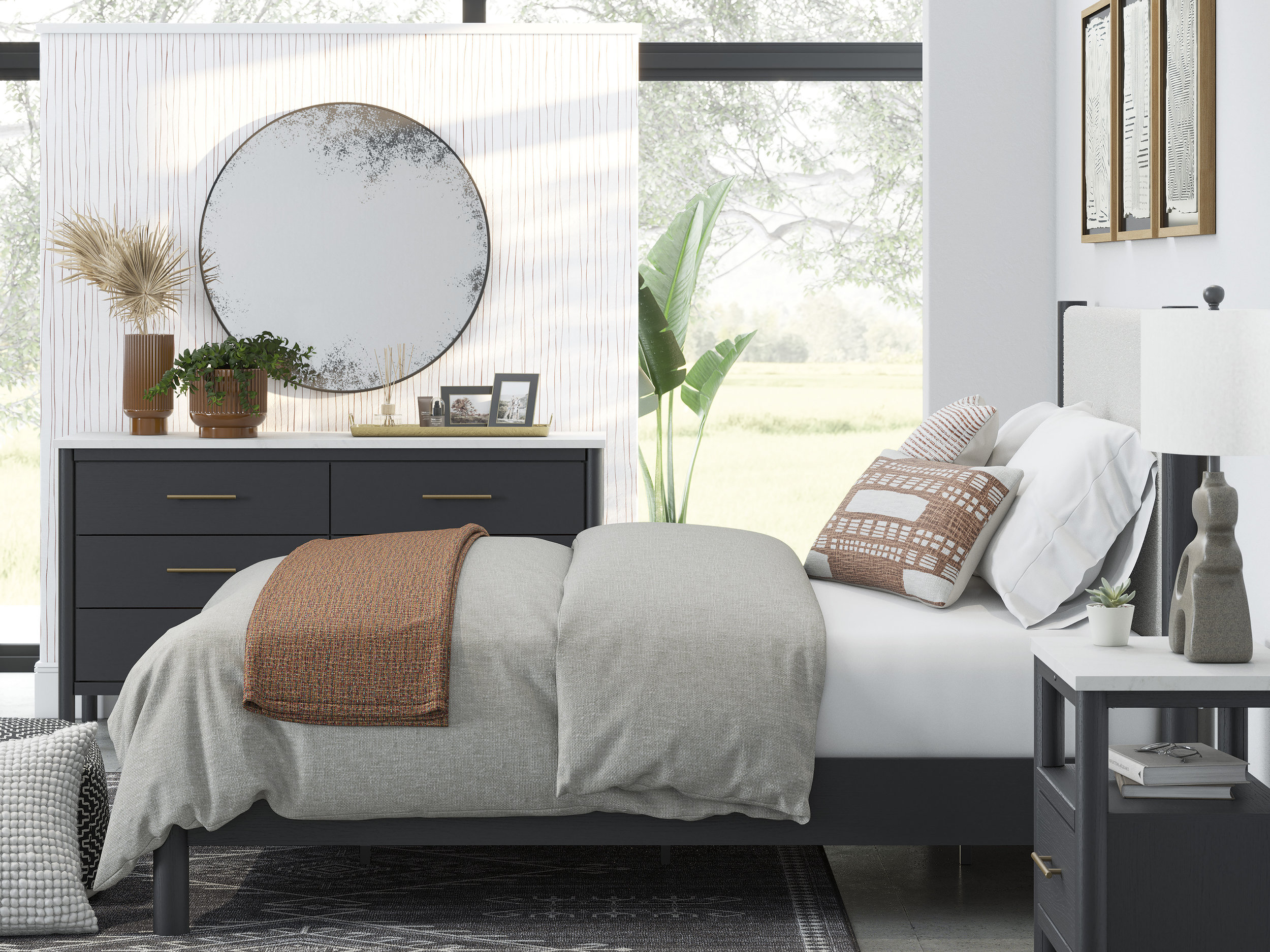 Cadmori Wood/Fabric Upholstered Panel Bedroom Set