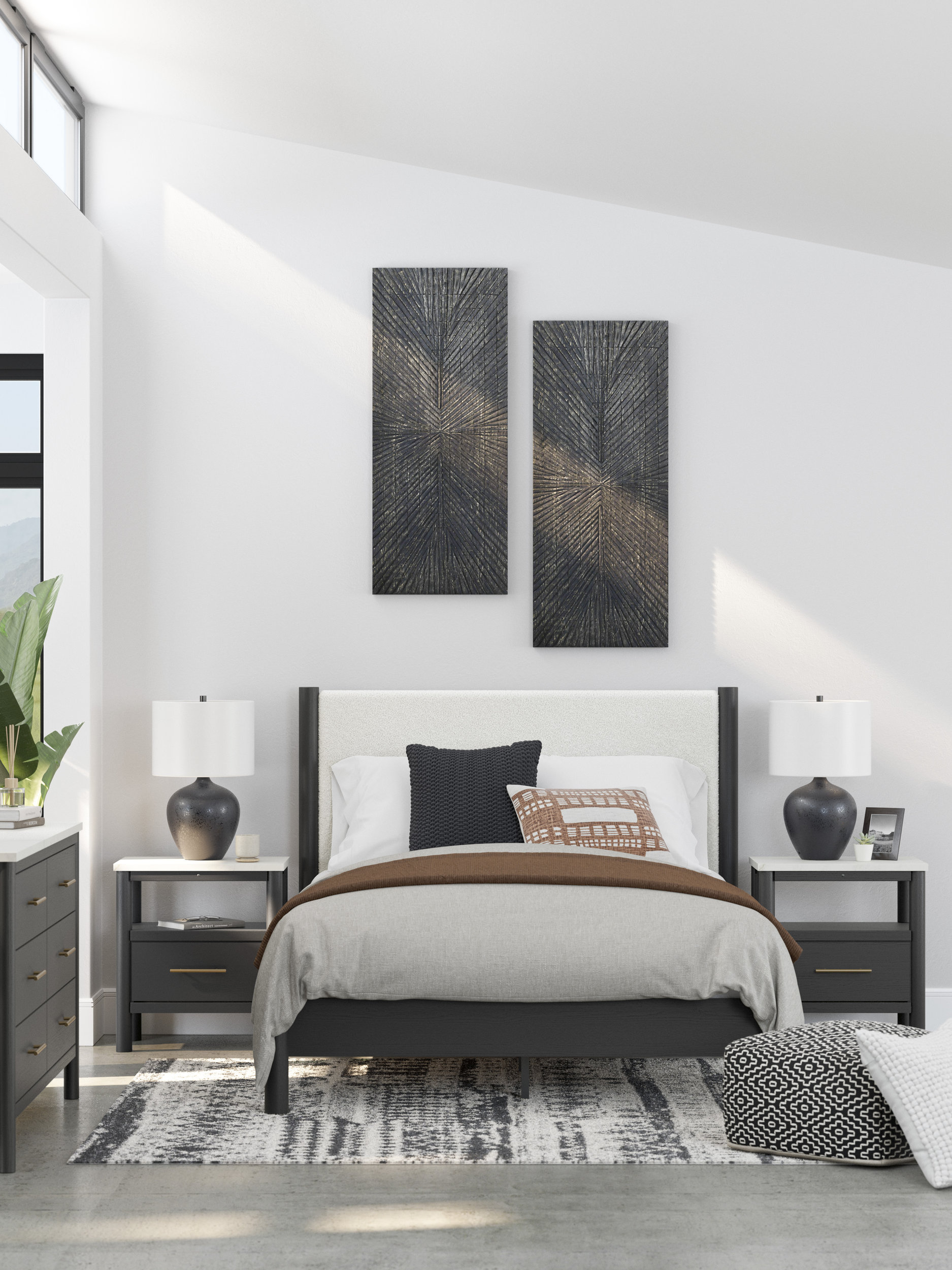 Cadmori Wood/Fabric Upholstered Panel Bedroom Set