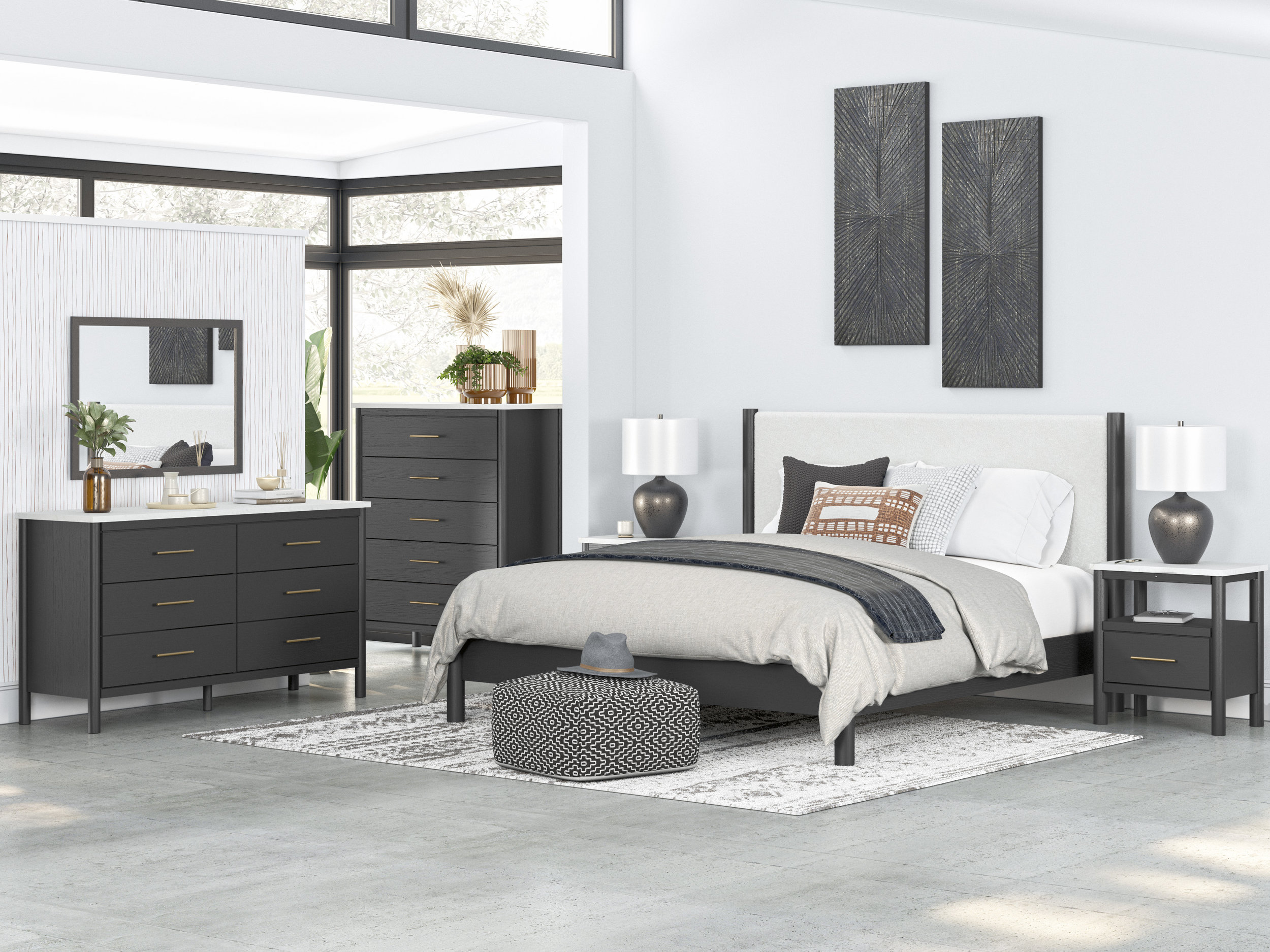 Cadmori Wood/Fabric Upholstered Panel Bedroom Set