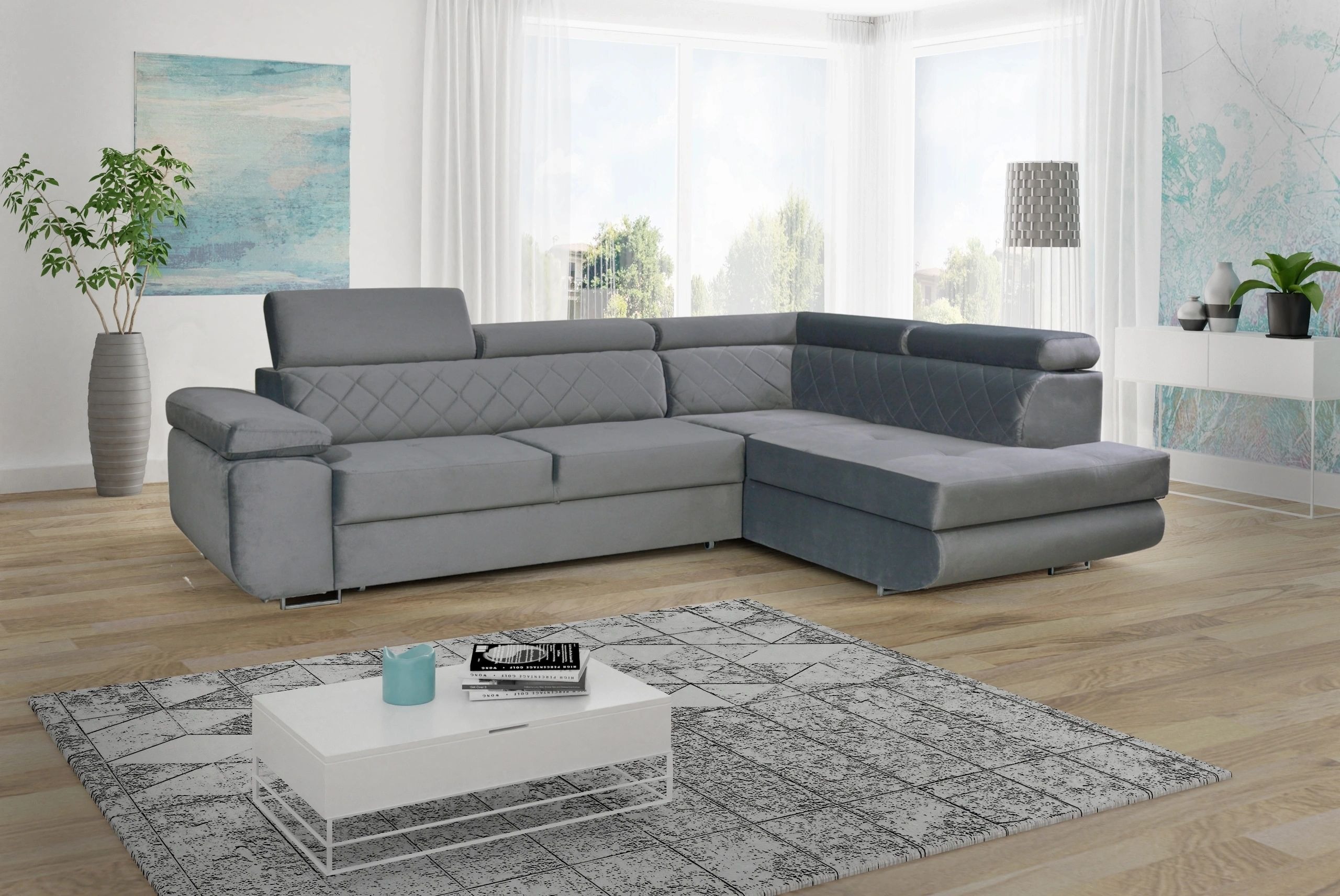 Laguna L-Shaped Fabric Right Convertible Storage Sectional Sofa