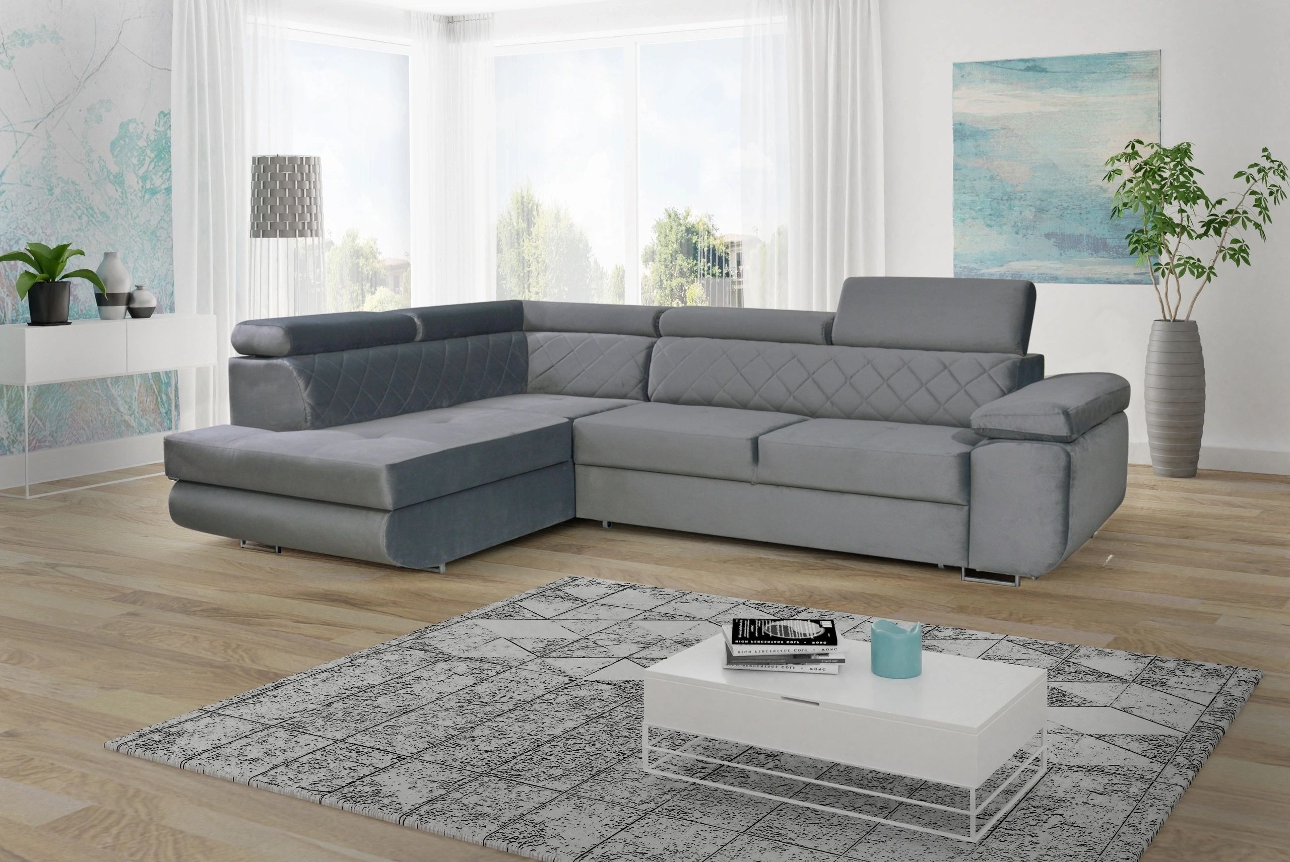 Laguna L-Shaped Fabric Convertible Storage Sectional Sofa