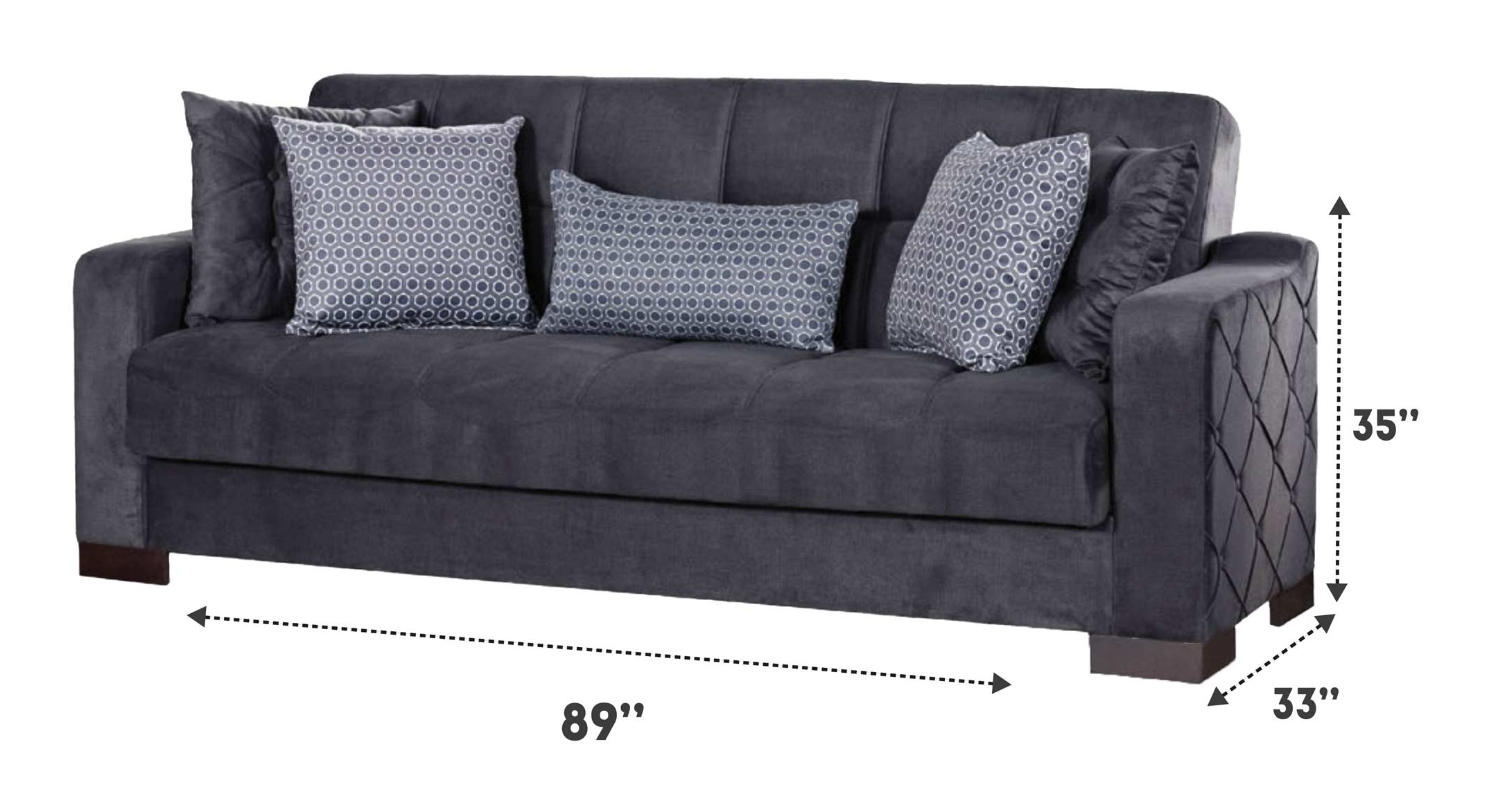 Cairo Convertible Sleeper Grey Sofa Information dimensions