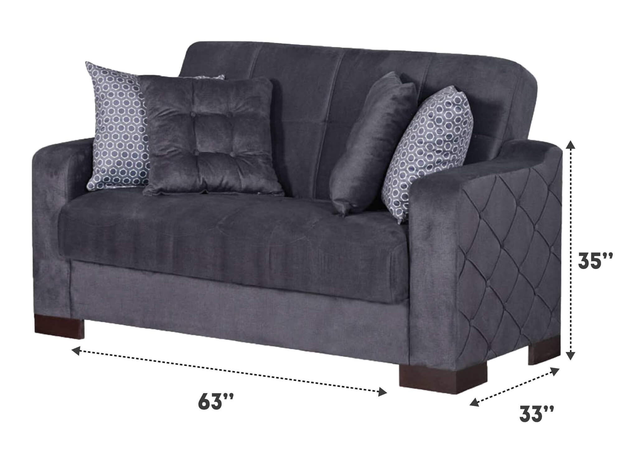 Empire Furniture Cairo Grey Loveseat Information dimensions
