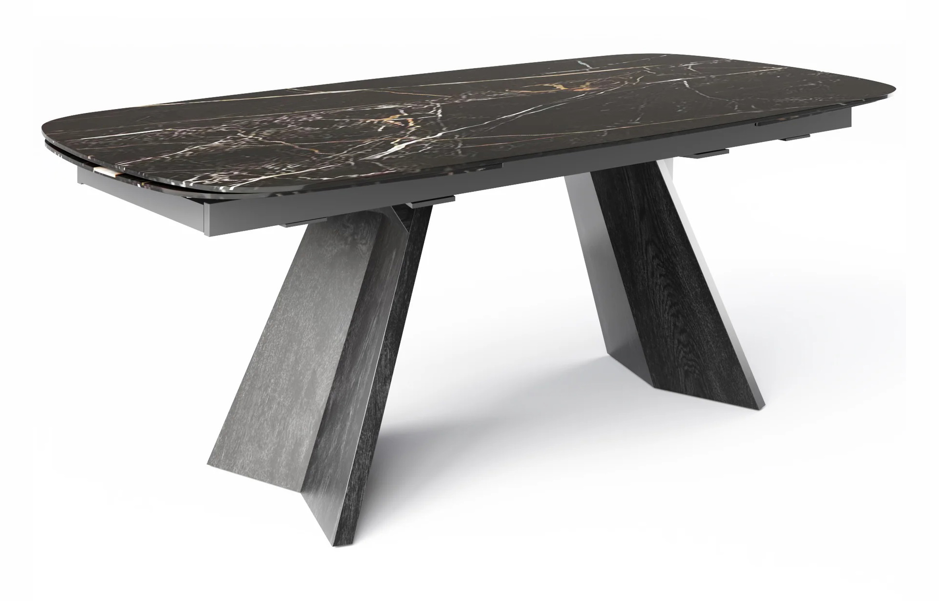 Icaro W78.8"-116.6" Rectangular Ceramic/Wood Veneer Extendable Dining Table w/Rounded Corners