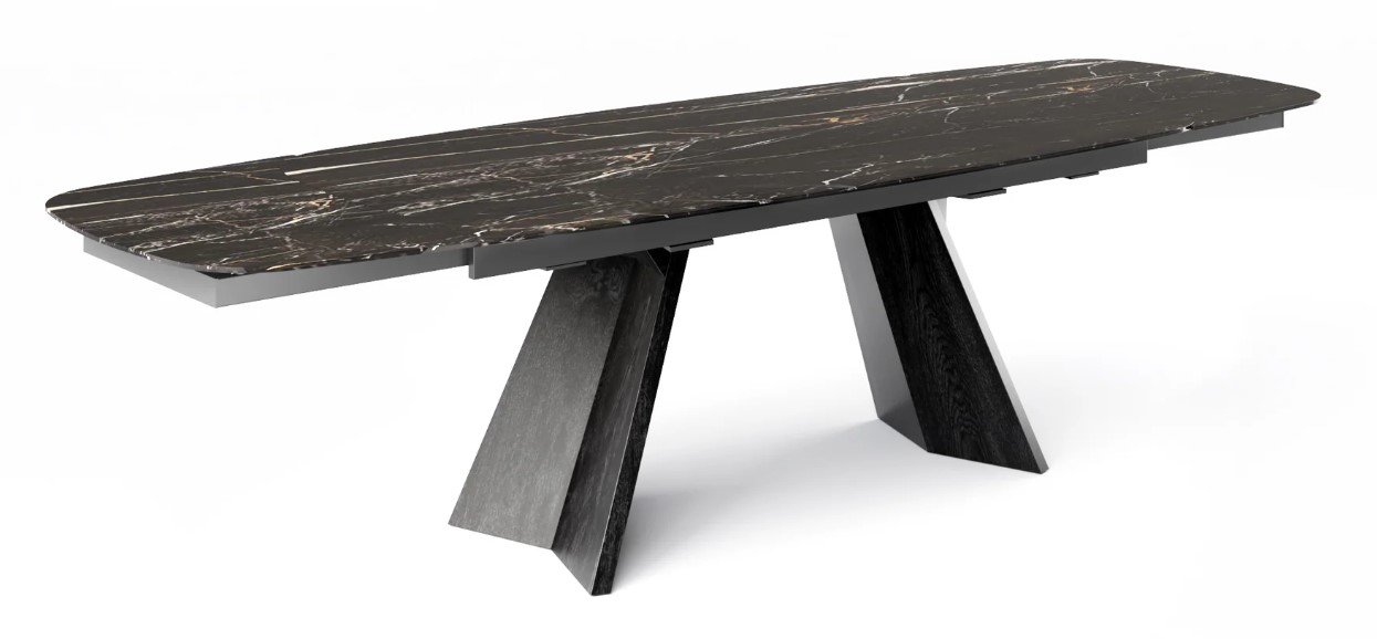 Icaro W65"-95" Rectangular Ceramic/Wood Veneer Extendable Dining Table w/Rounded Corners