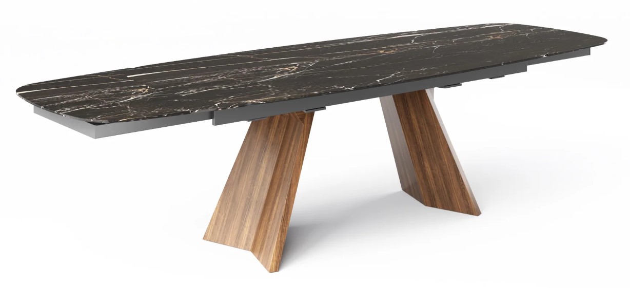 Icaro W78.8"-116.6" Rectangular Ceramic/Wood Veneer Extendable Dining Table w/Rounded Corners
