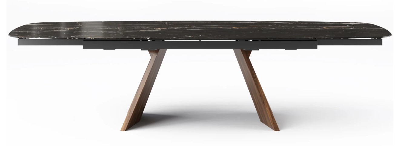 Icaro W78.8"-116.6" Rectangular Ceramic/Wood Veneer Extendable Dining Table w/Rounded Corners