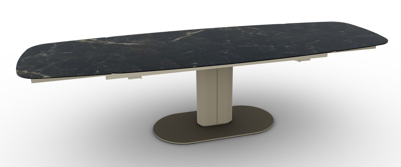 Cameo W78.8"-116.6" Rectangular Ceramic/Metal/Cannulated Wood Veneer Pedestal Extendable Dining Table w/Rounded Corners