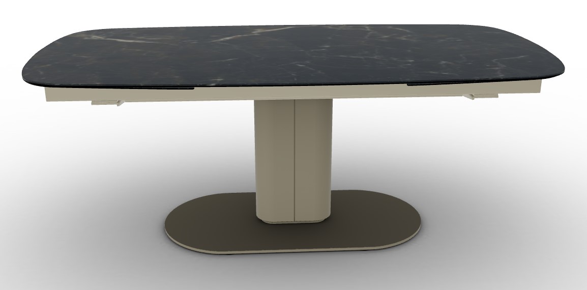 Cameo W78.8"-116.6" Rectangular Ceramic/Metal/Cannulated Wood Veneer Pedestal Extendable Dining Table w/Rounded Corners