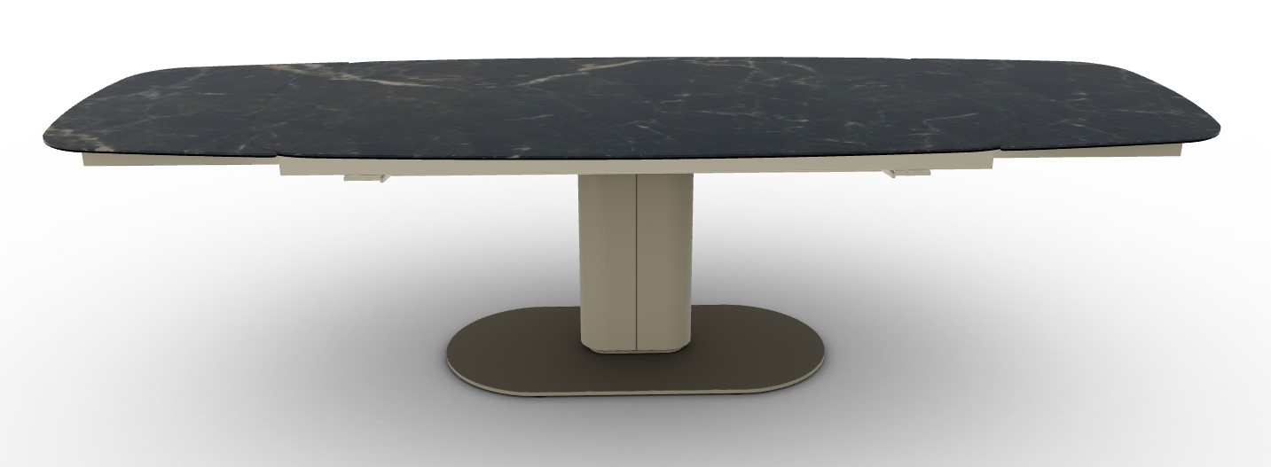 Cameo W78.8"-116.6" Rectangular Ceramic/Metal/Cannulated Wood Veneer Pedestal Extendable Dining Table w/Rounded Corners