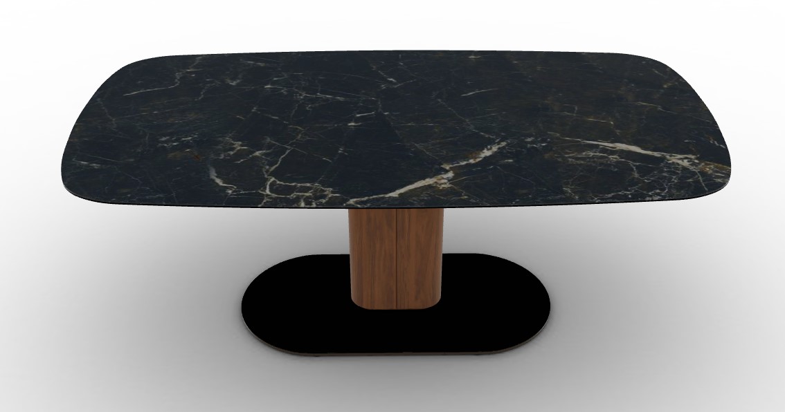 Cameo W78.8"-116.6" Rectangular Ceramic/Cannulated Wood Veneer Pedestal Extendable Dining Table w/Rounded Corners